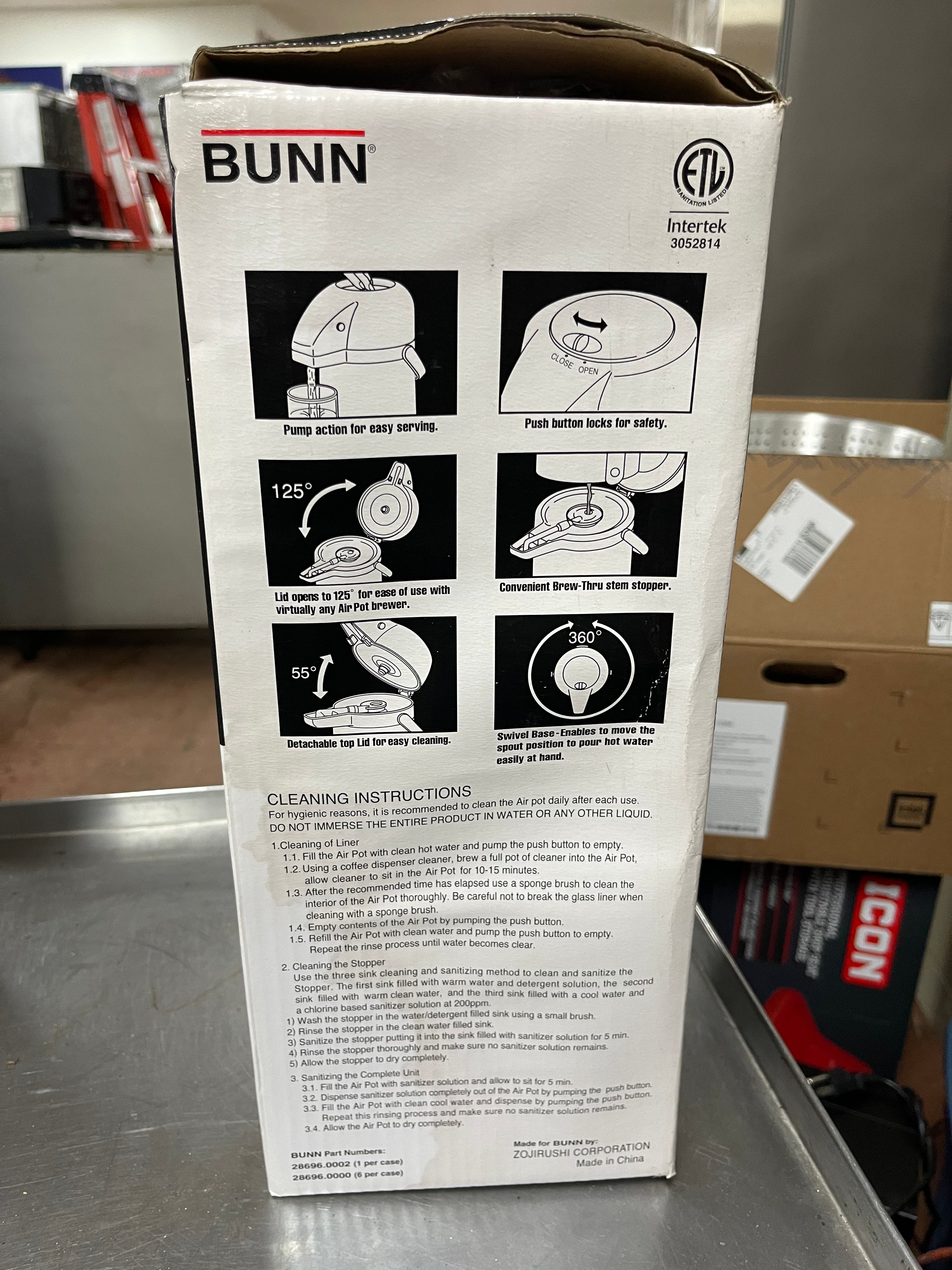 New Bunn 2.15L Stainless Brew Thru Push Button Airpot Coffee Dispenser