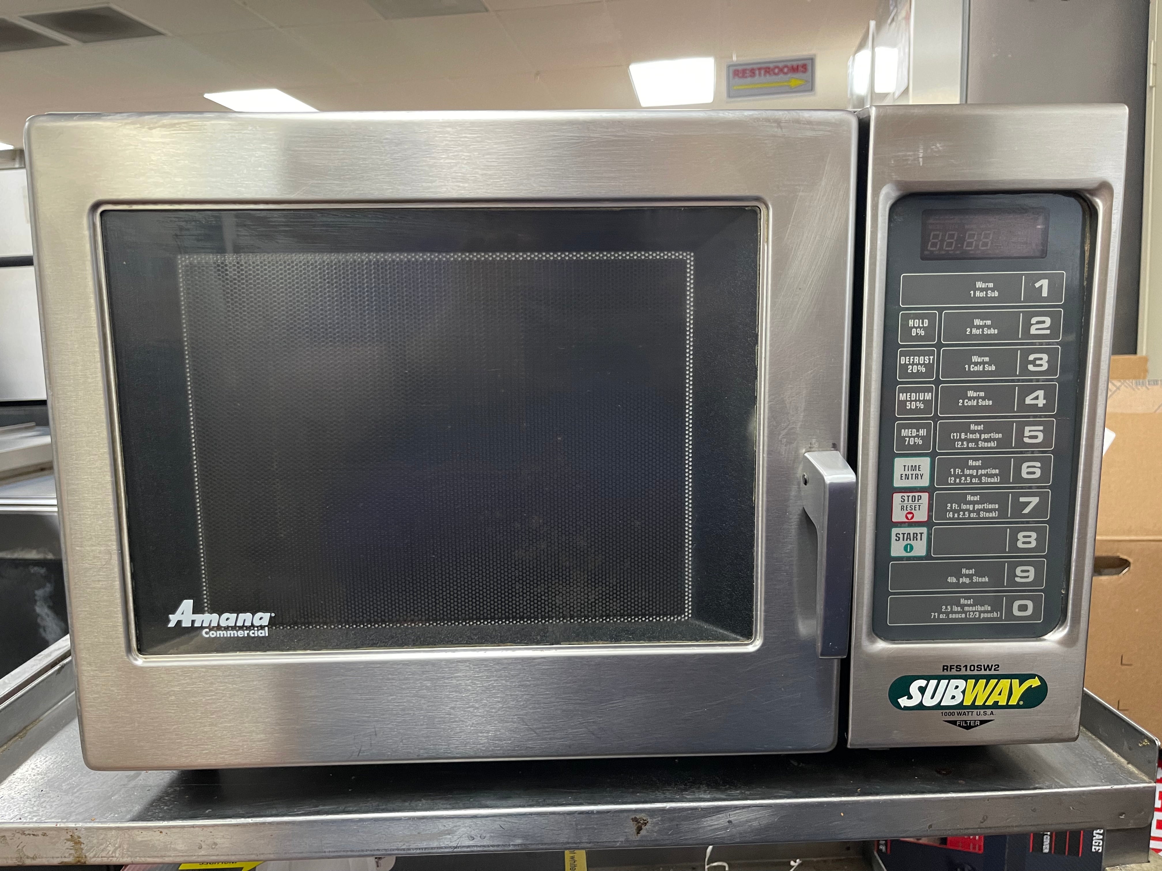 Used Amana RFS10SW2 1000W Stainless Commercial Push Button Microwave 120V
