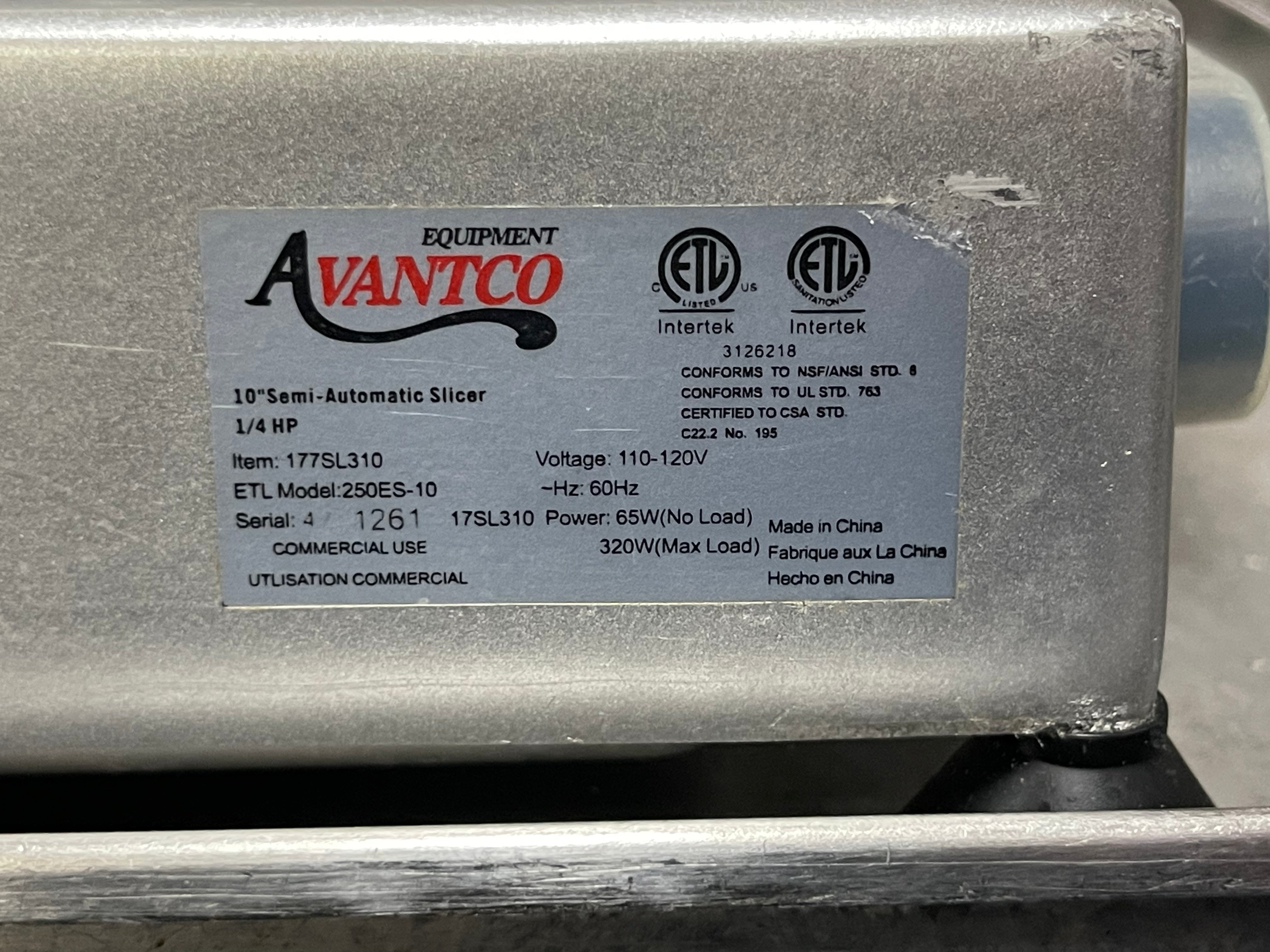 Used Avantco SL310 10" Manual Gravity Feed Deli Meat Cheese Slicer 1/4hp 120V