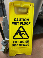 Used Yellow Plastic Folding Wet Floor Sign