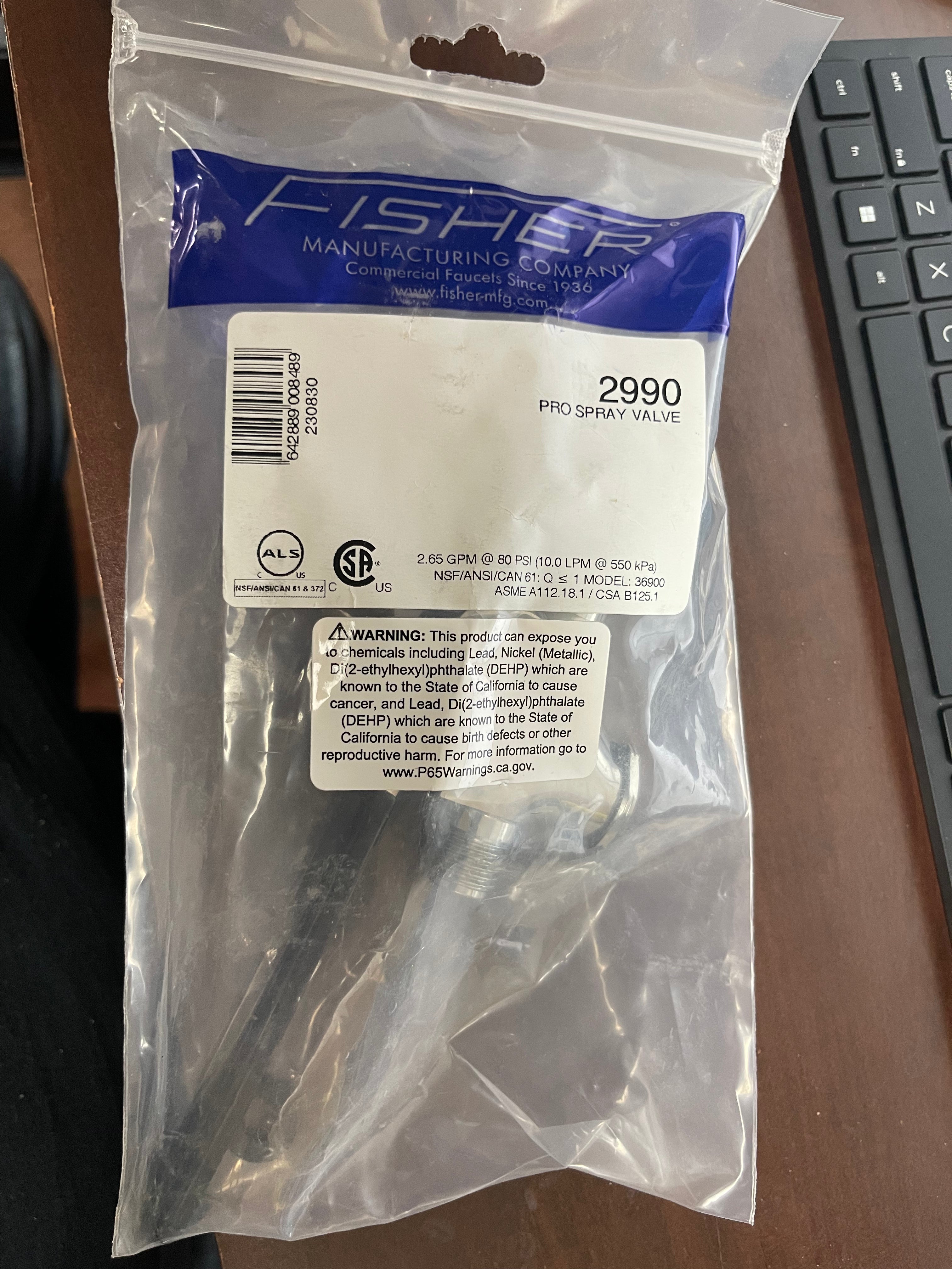 New Fisher 2990 2.65 GPM Sink Sprayer Pro Spray Valve with Long Squeeze Lever