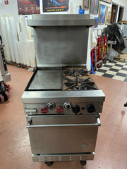Used U.S. Range Natural Gas 2 Burner 24" Range with 12" Flat Top Griddle and Oven - Falcon Restaurant Supply - 1