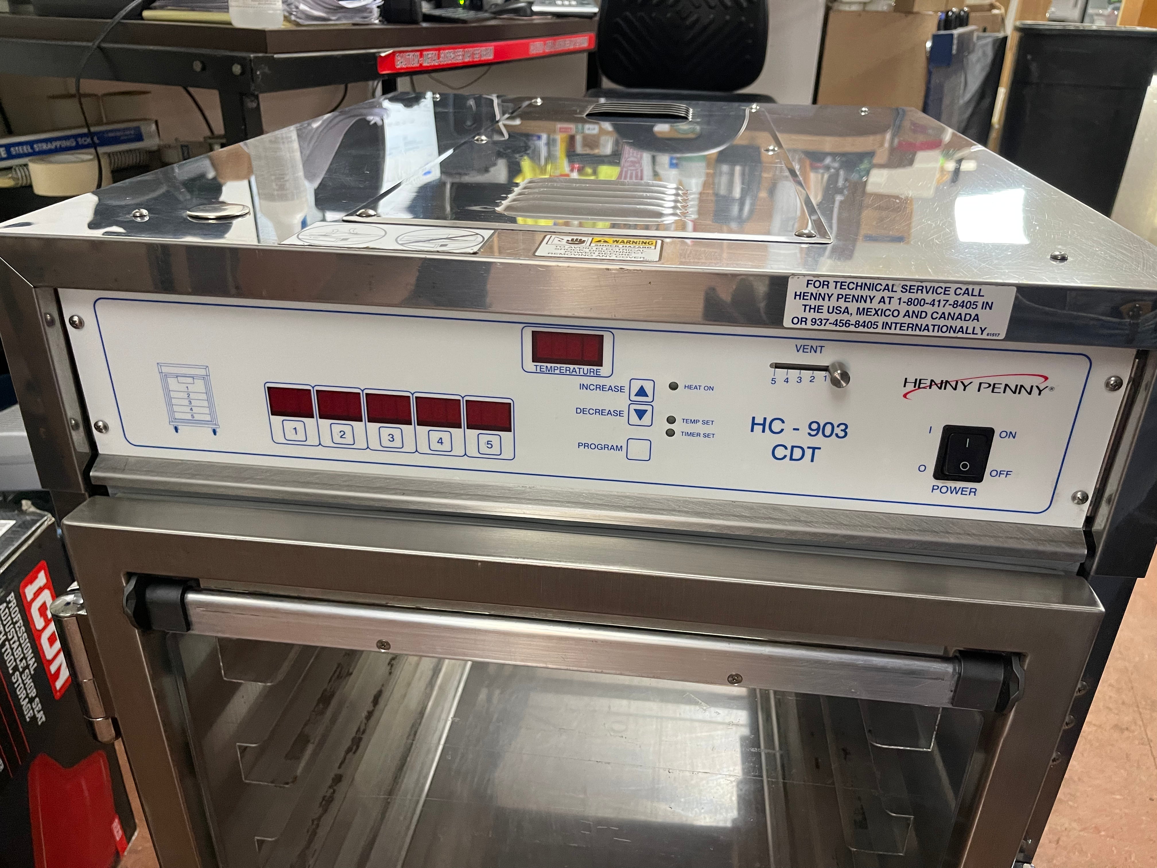 Used Henny Penny HC-903 CDT Heated Holding Pass Thru Cabinet with Flip Doors and Timers 120V