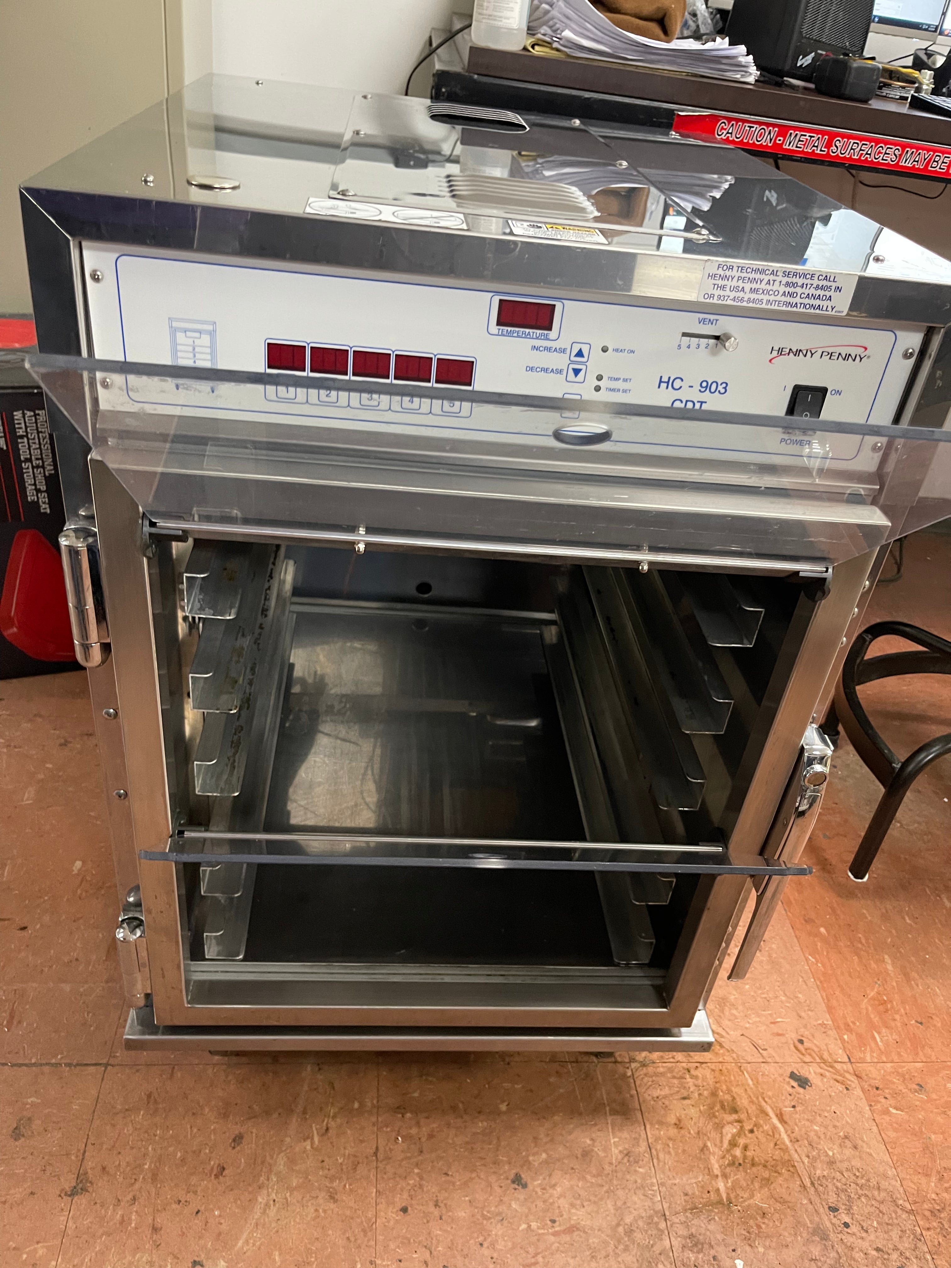 Used Henny Penny HC-903 CDT Heated Holding Pass Thru Cabinet with Flip Doors and Timers 120V