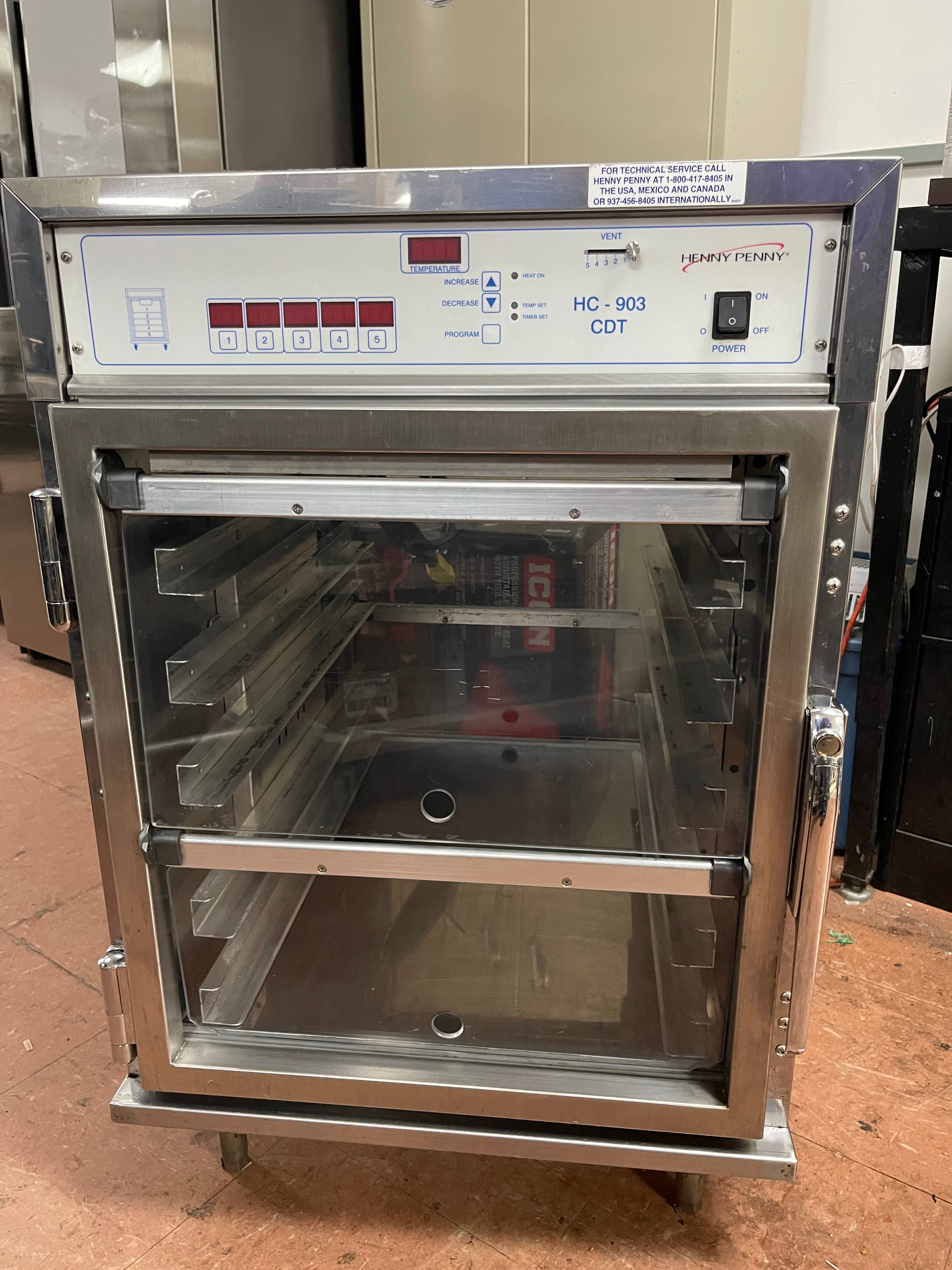 Used Henny Penny HC-903 CDT Heated Holding Pass Thru Cabinet with Flip Doors and Timers 120V