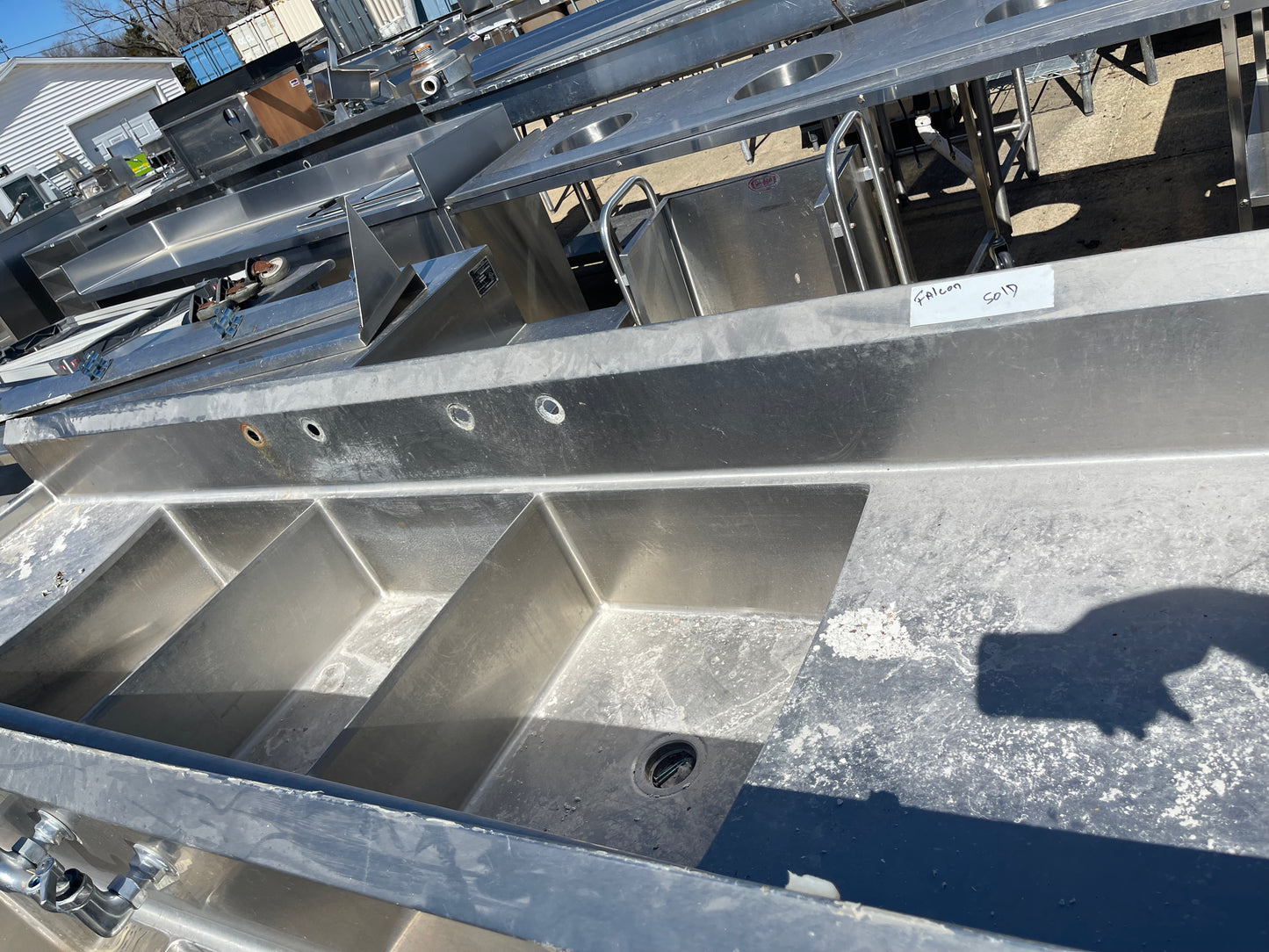 Used 120" Amtekco 3 Compartment Stainless Sink with Twist Drains - SS298