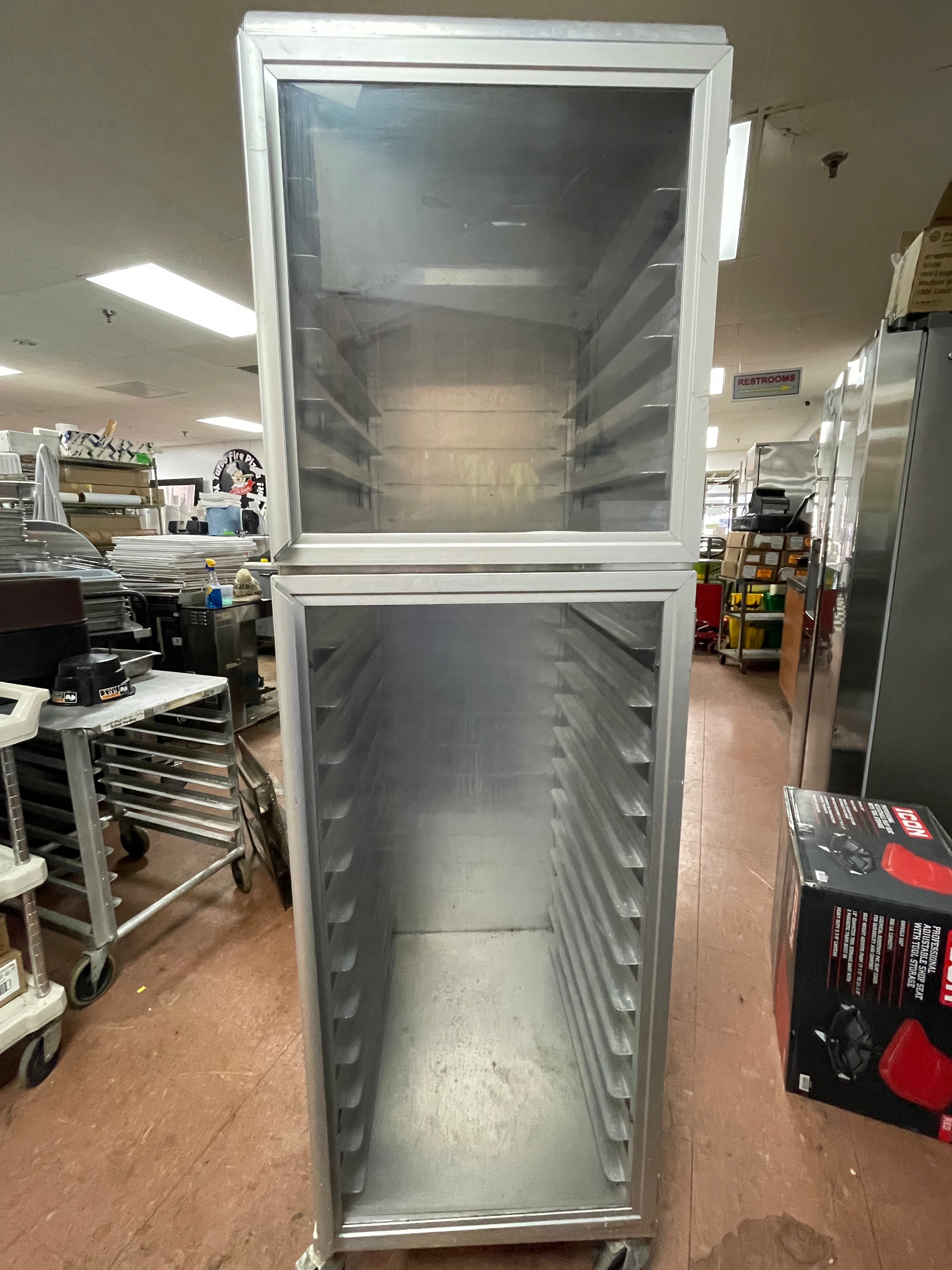 Used Nu-Vu Full Height Dutch Door Enclosed Bread Cabinet Pan Rack - SS303