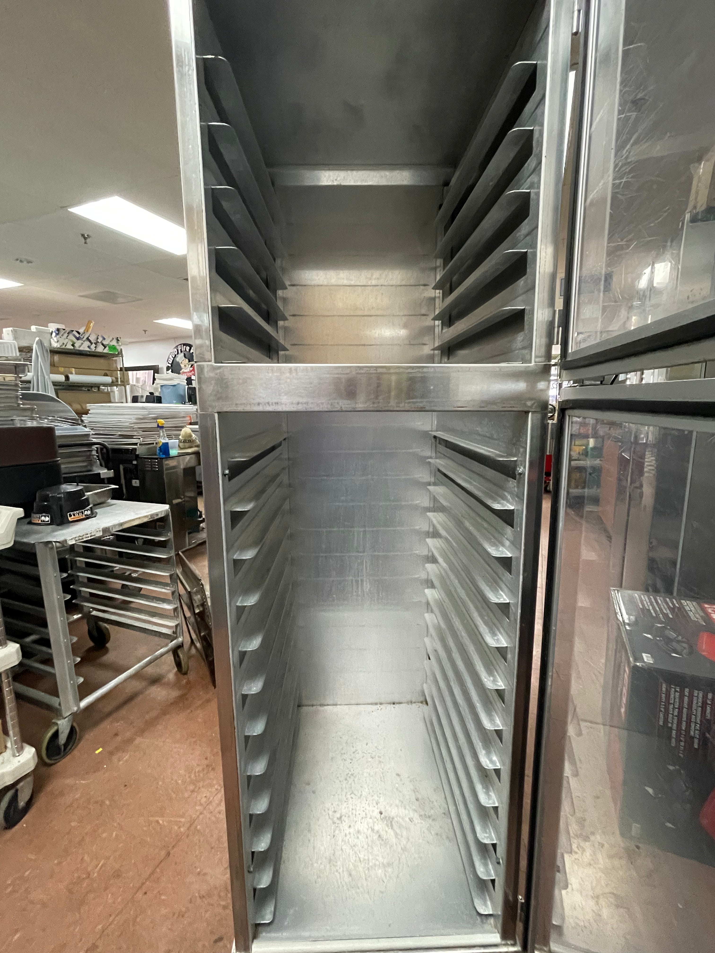 Used Nu-Vu Full Height Dutch Door Enclosed Bread Cabinet Pan Rack - SS303