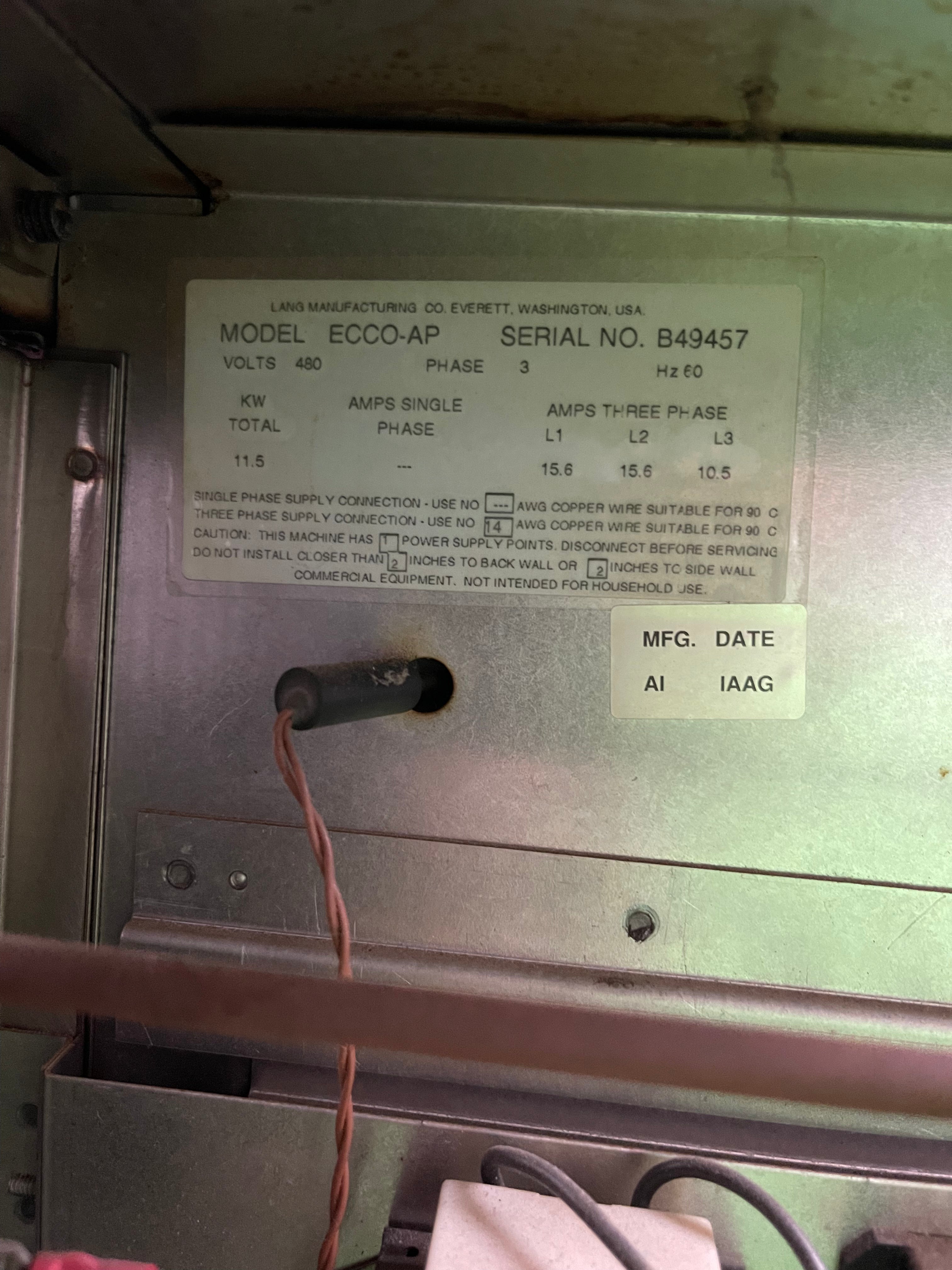 Used Lang ECCO-AP Double Deck Full Size Electric Convection Oven 480V 3PH As-Is