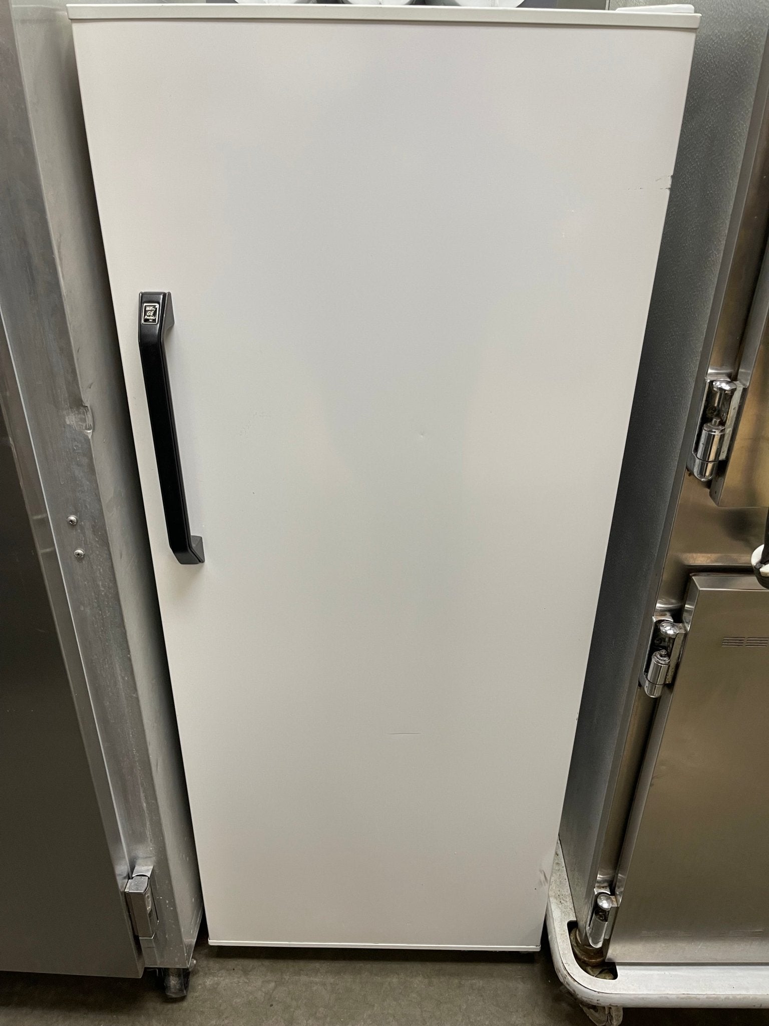 Used GE Single Door White Refrigerator with Freezer 120V - Falcon Restaurant Supply - 1