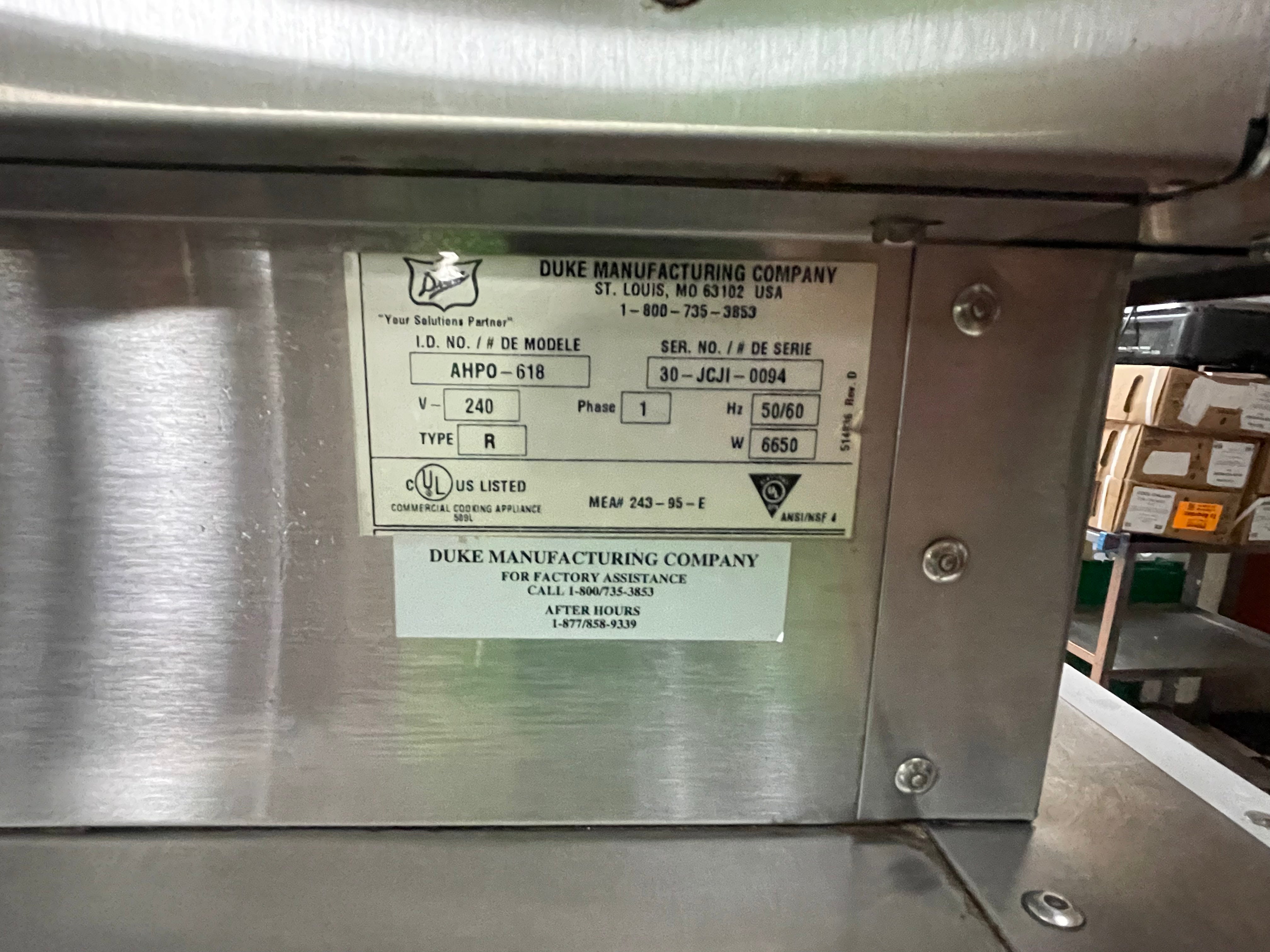 Used Duke AHPO-618 Electric Convection Oven Humidity Proofer Combo 220V 1-PH