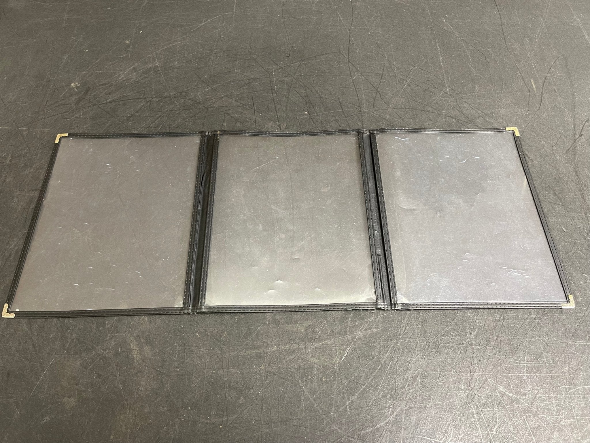 Used OwnMy 8.5 x 11 Inch Triple Fold 6 View Restaurant Menu Covers - Falcon Restaurant Supply - 3