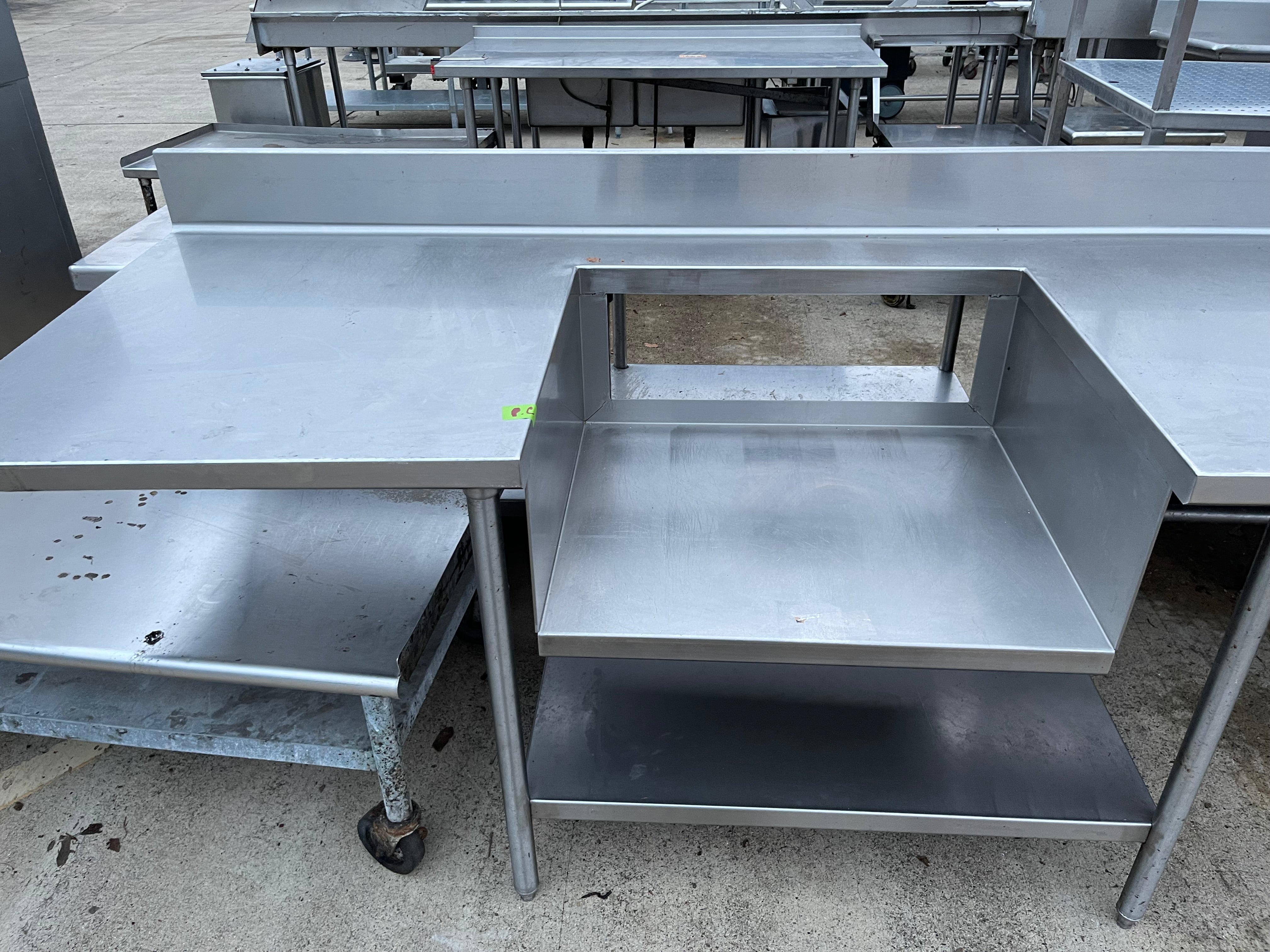 Used 130" Stainless Steel Table with Shelves and Small Sink Area - SS13
