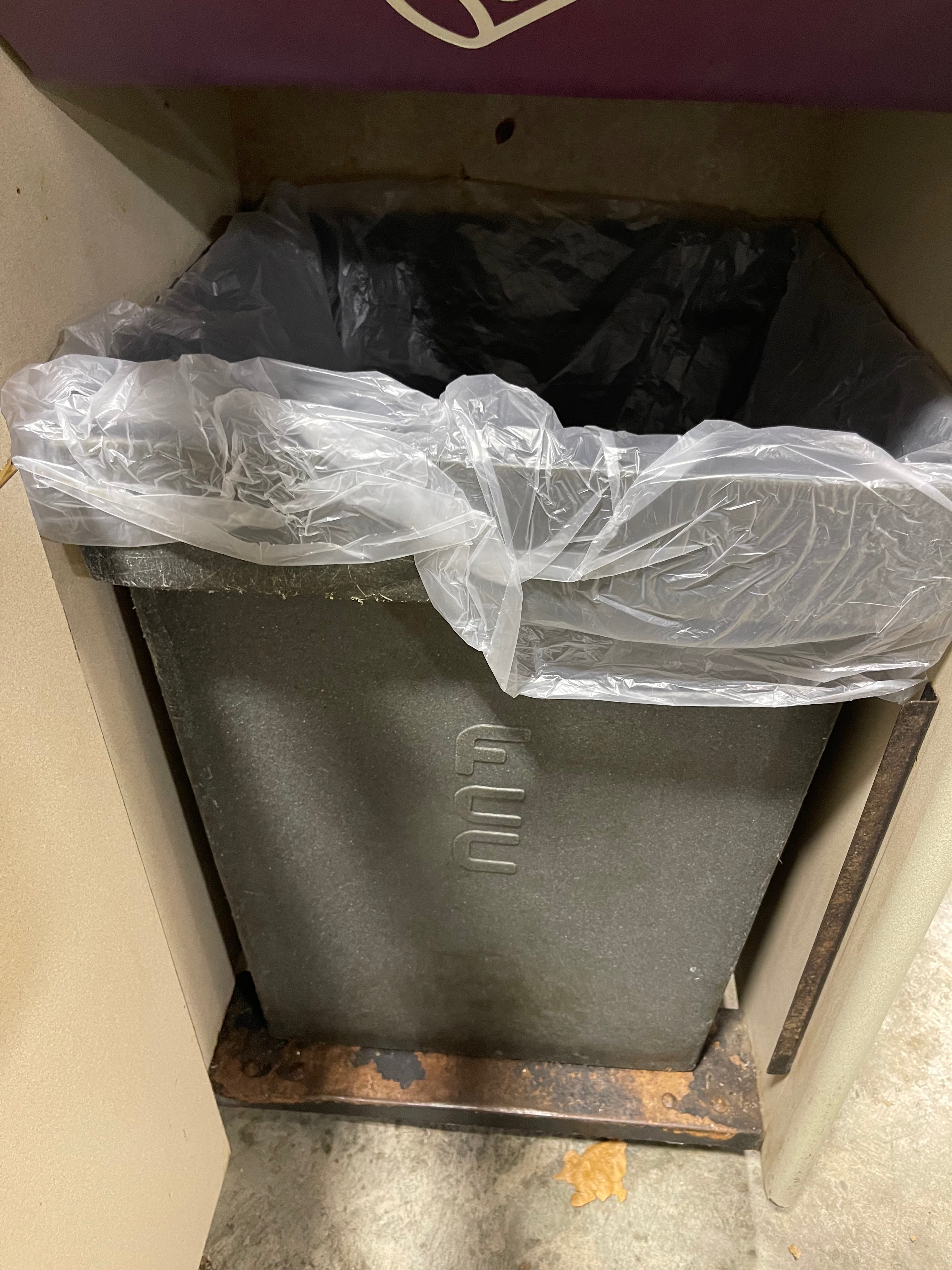 Used 22" X 43" Composite Trash Can With Tray Storage and Caster Wheels