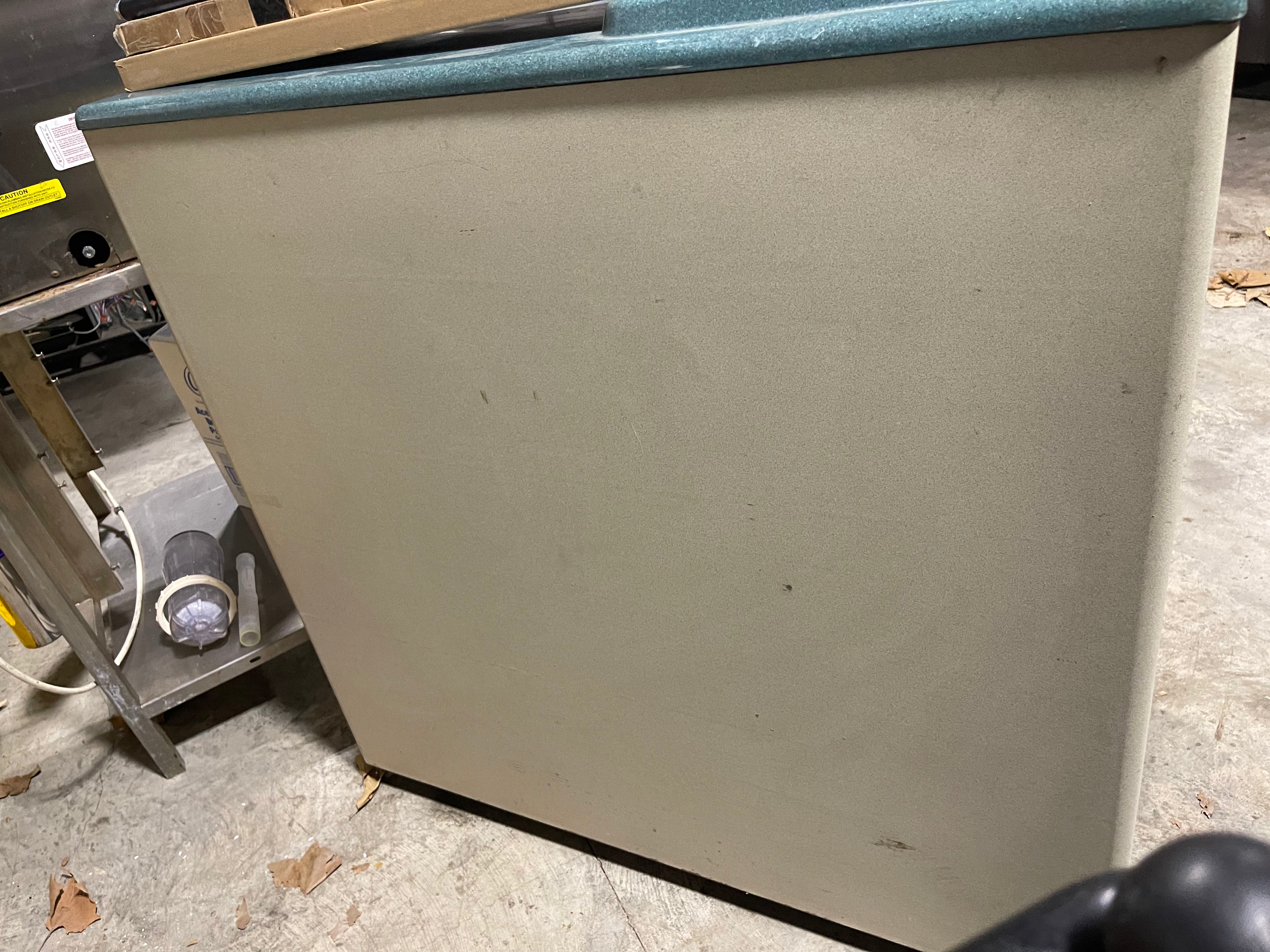 Used 22" X 43" Composite Trash Can With Tray Storage and Caster Wheels