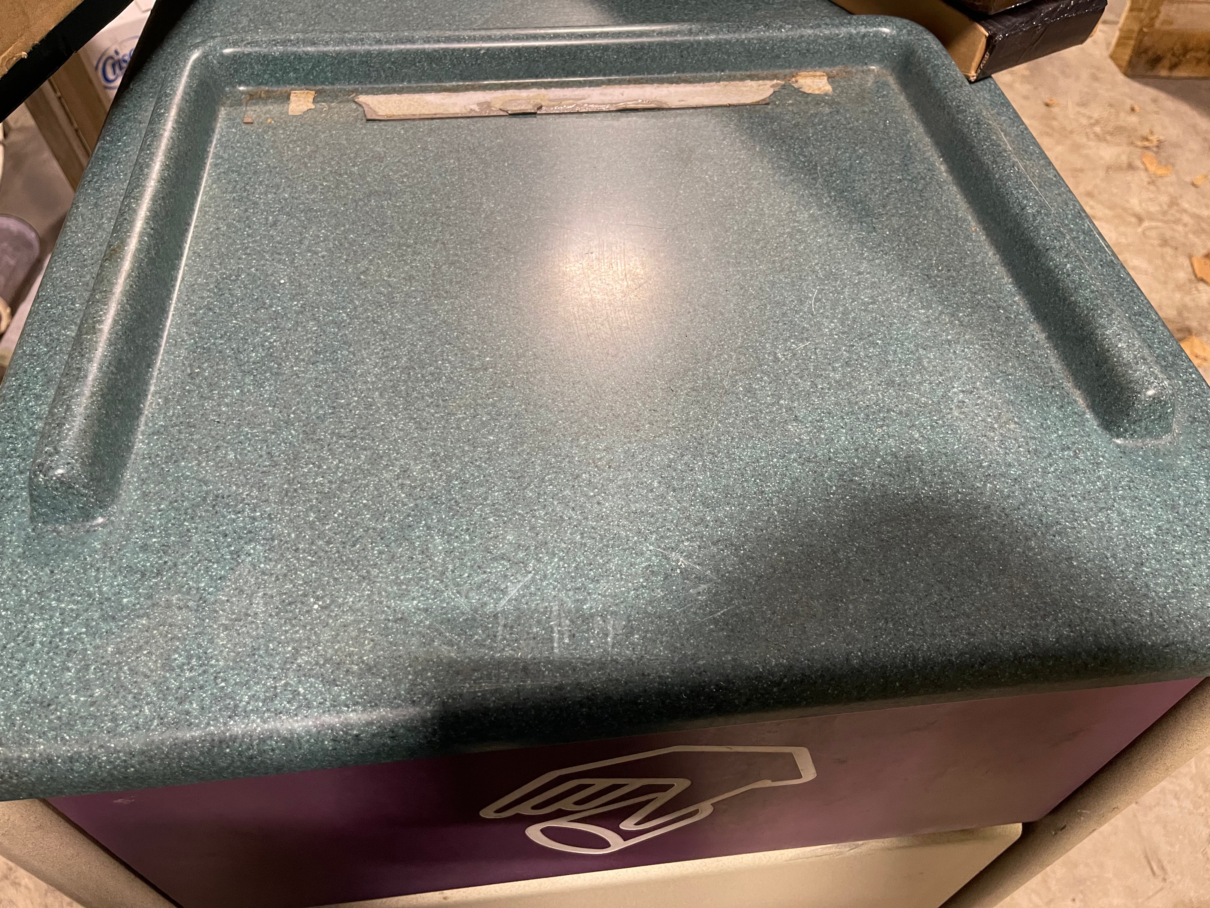 Used 22" X 43" Composite Trash Can With Tray Storage and Caster Wheels