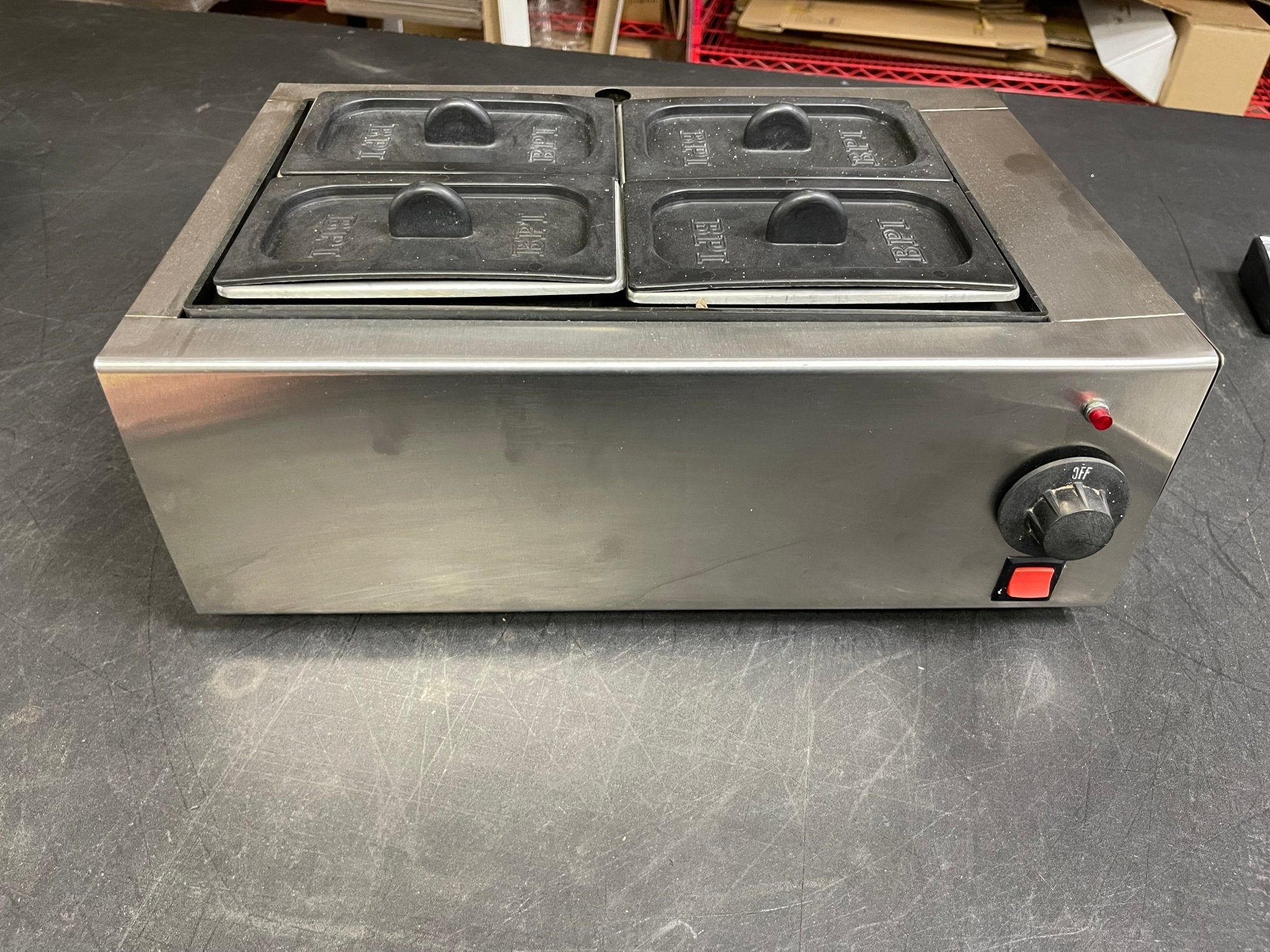 Used BPI 4 Pan Stainless Steel Countertop Warmer 120V - Falcon Restaurant Supply - 1