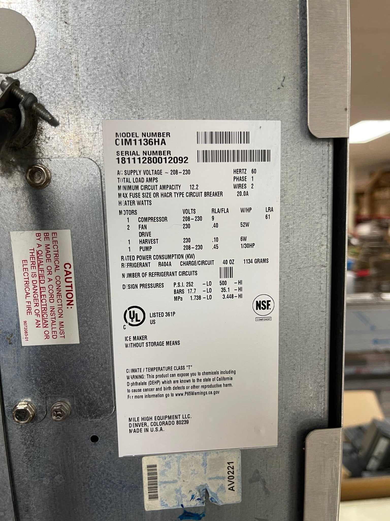 Used Ice - O - Matic CIM1136HA/B55PS 932lb Half Cube Ice Machine w/ Bin 220V SB - Falcon Restaurant Supply - 12