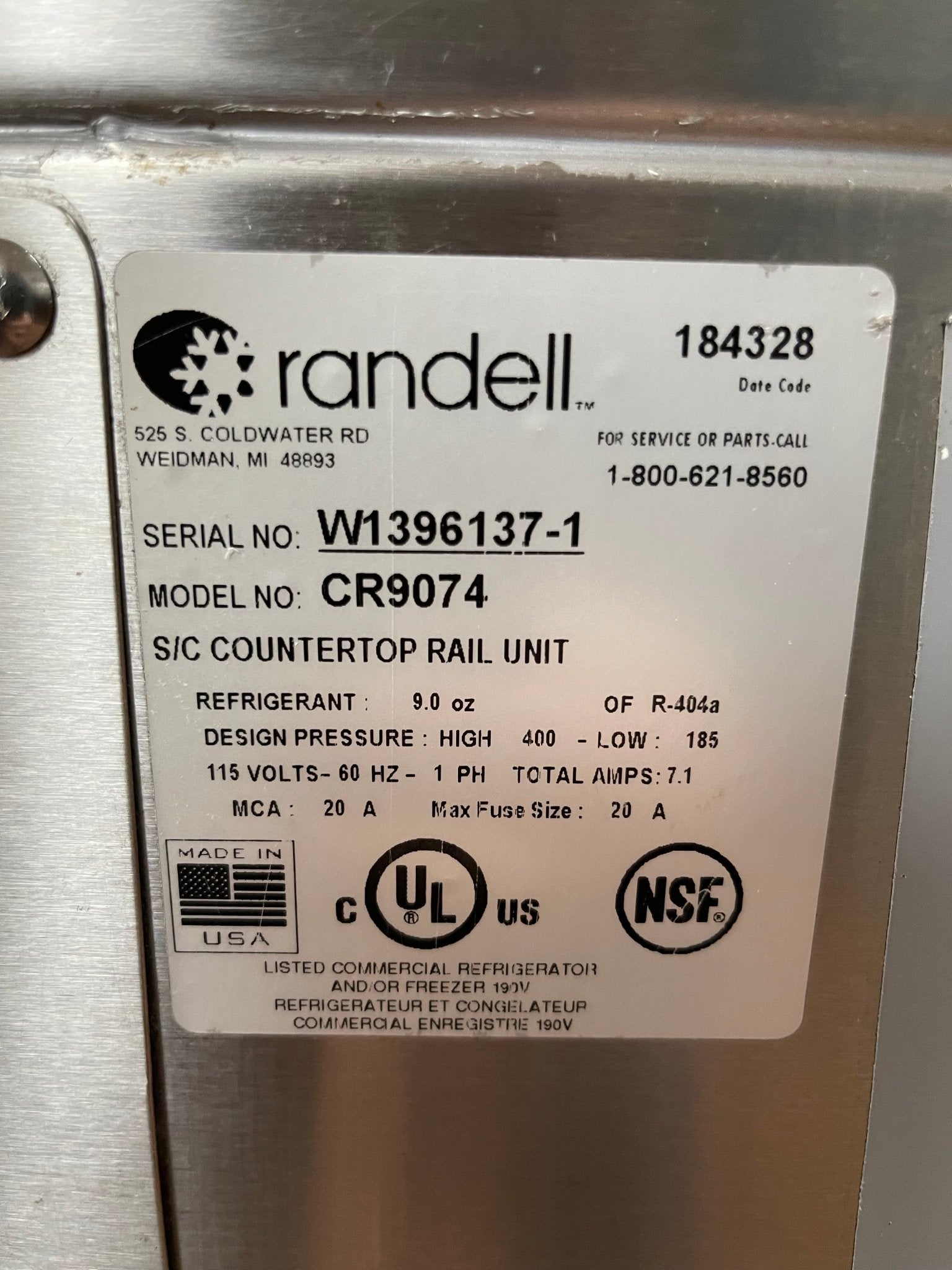 Used Randell CR9074 - 290 Refrigerated Countertop Condiment Prep Table 74"W 120V - Falcon Restaurant Supply - 6