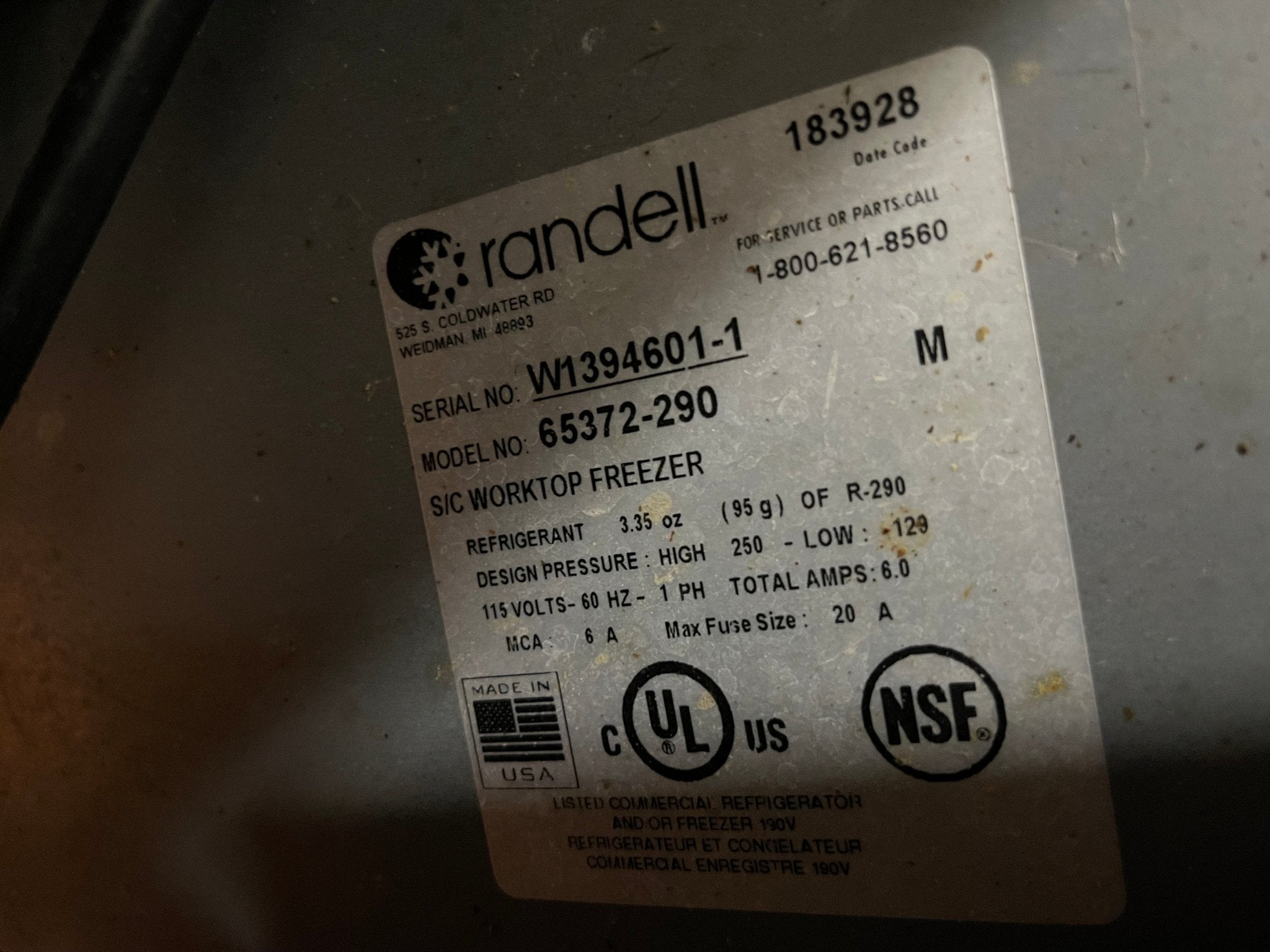 Used Randell Self Contained Commercial Work Top Freezer 120V