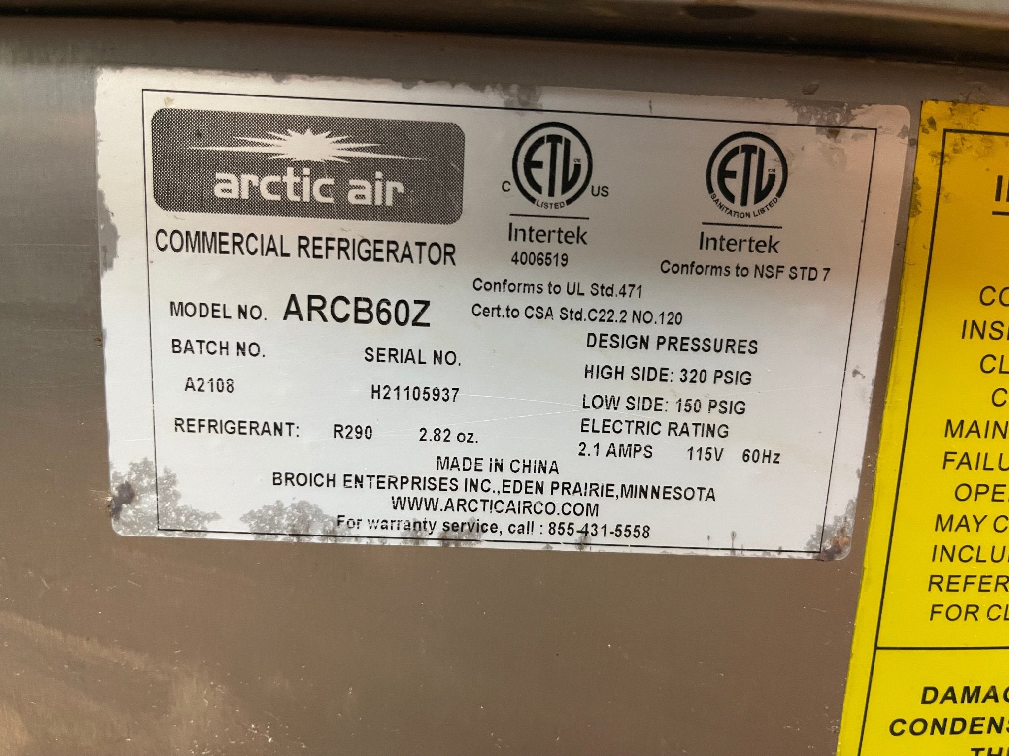 Used Arctic Air ARCB60 62" Two Drawer Refrigerated Chef Base 120V - Falcon Restaurant Supply - 8