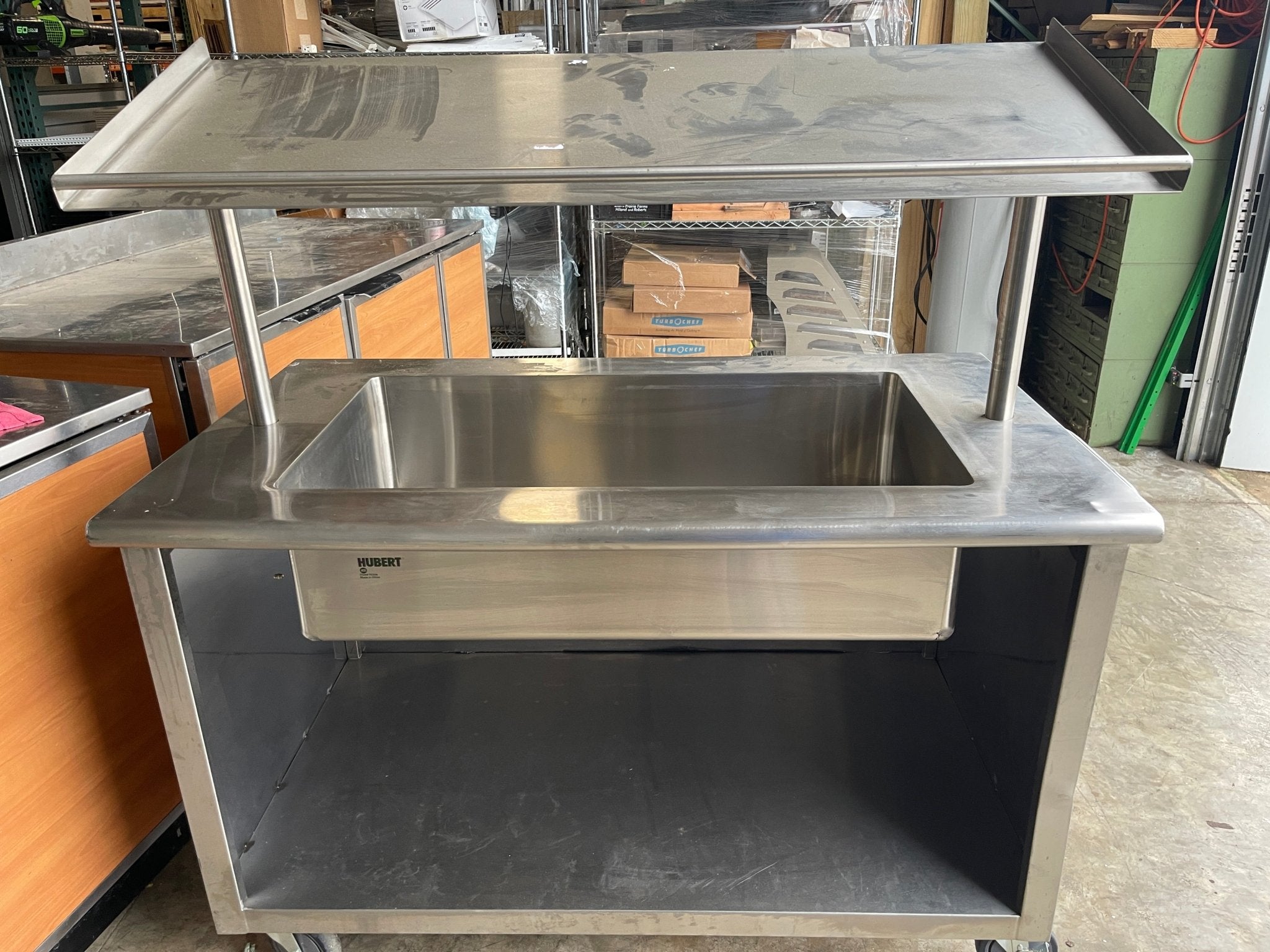 Used 52" Hubert 76306 Stainless 3 Pan Mobile Ice Down Bar Food Service Cart - SS309 - Falcon Restaurant Supply - 1