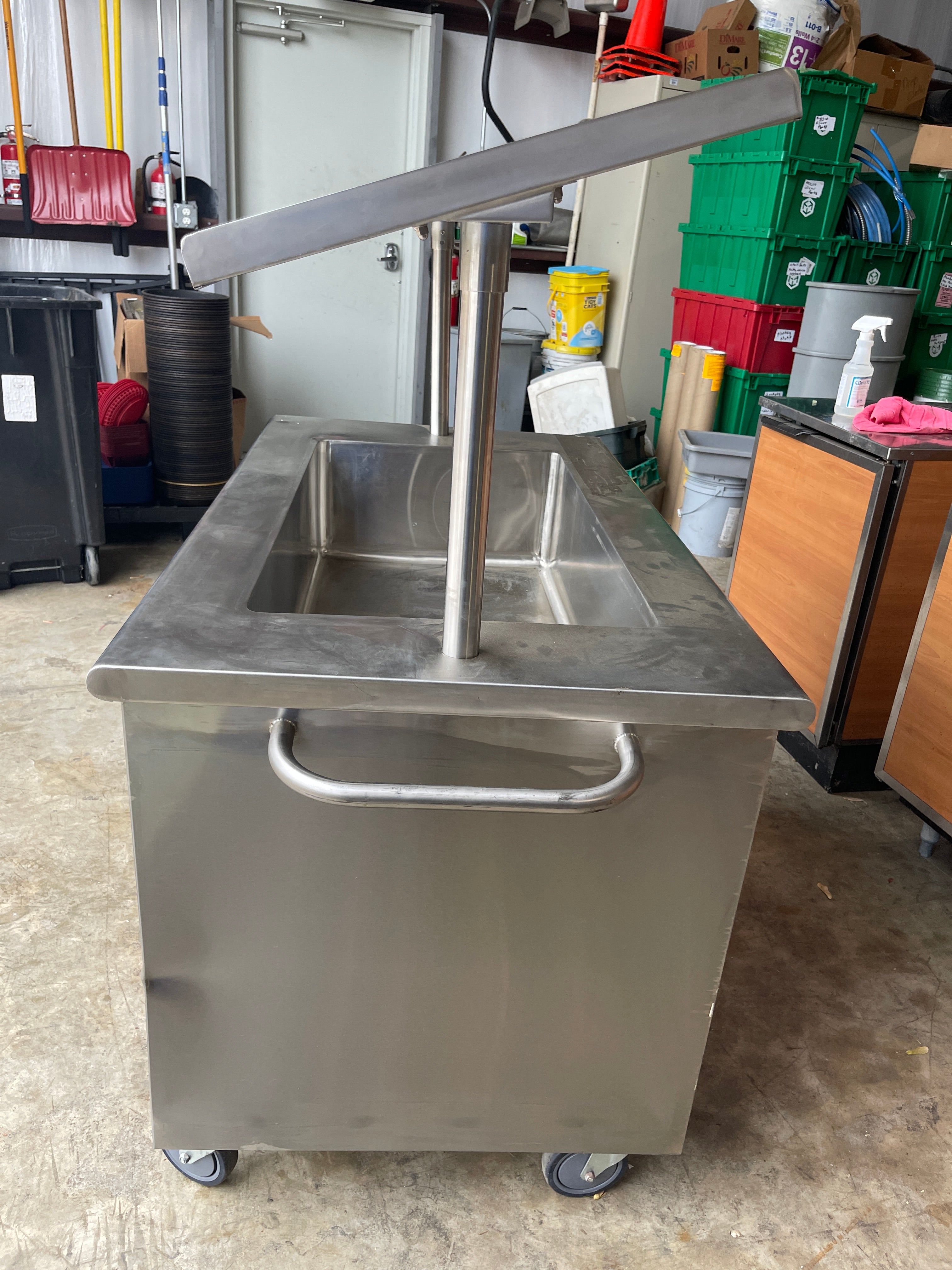 Used 52" Hubert 76306 Stainless 3 Pan Mobile Ice Down Bar Food Service Cart - SS309