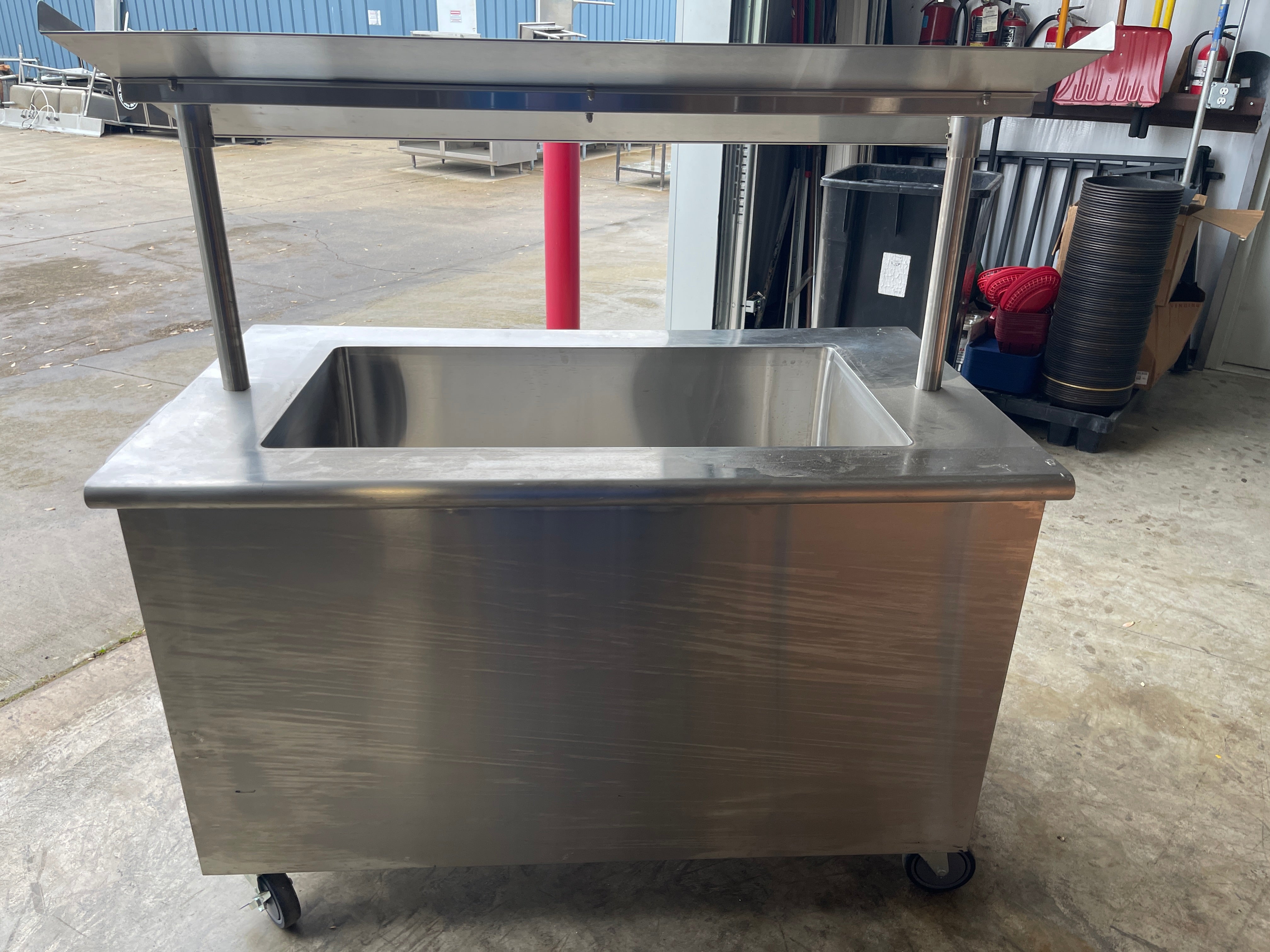 Used 52" Hubert 76306 Stainless 3 Pan Mobile Ice Down Bar Food Service Cart - SS309