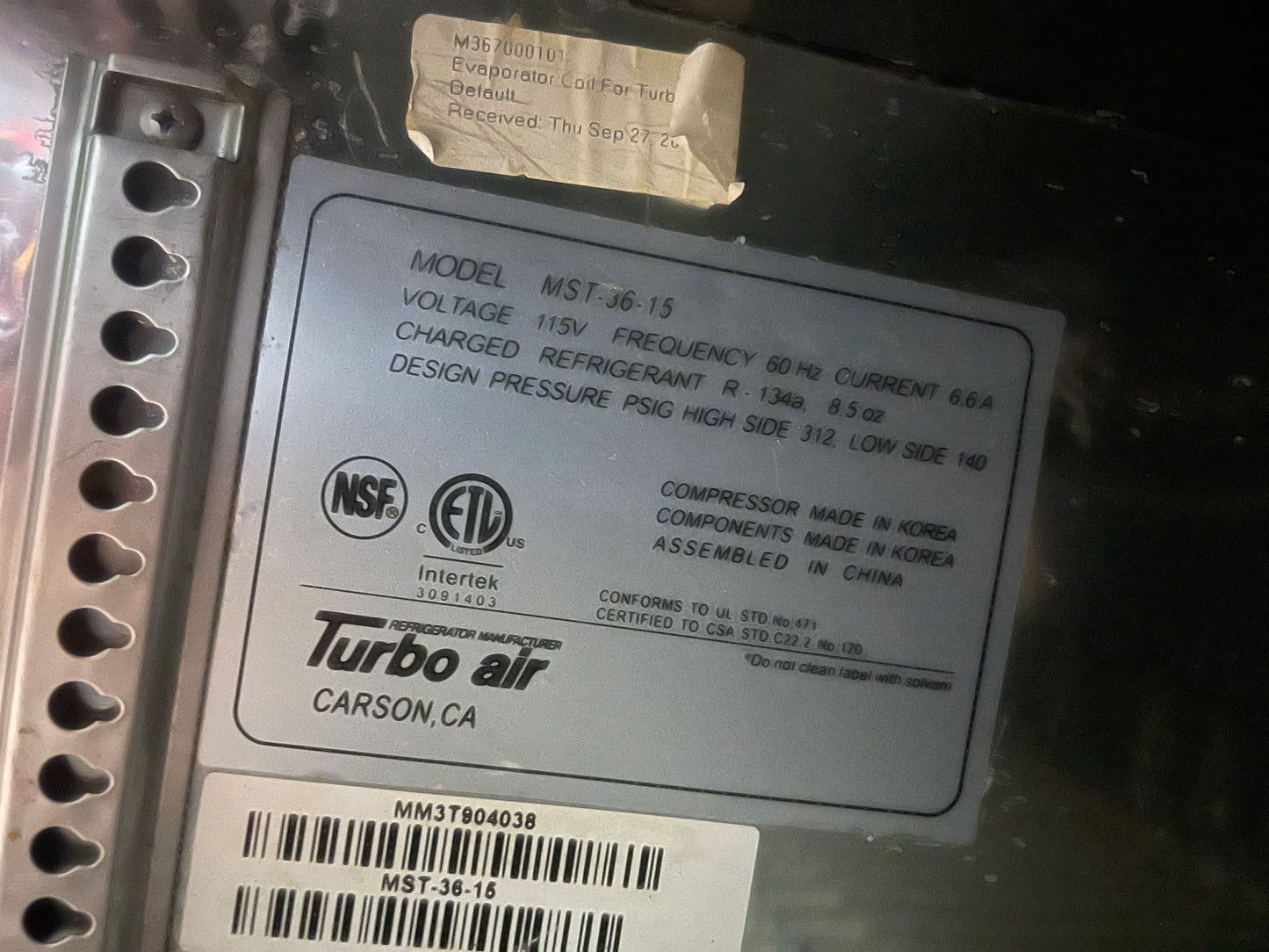 Used 36" Turbo Air MST-36-15 Mega Top 2 Door Refrigerated Sandwich Prep Table 120V