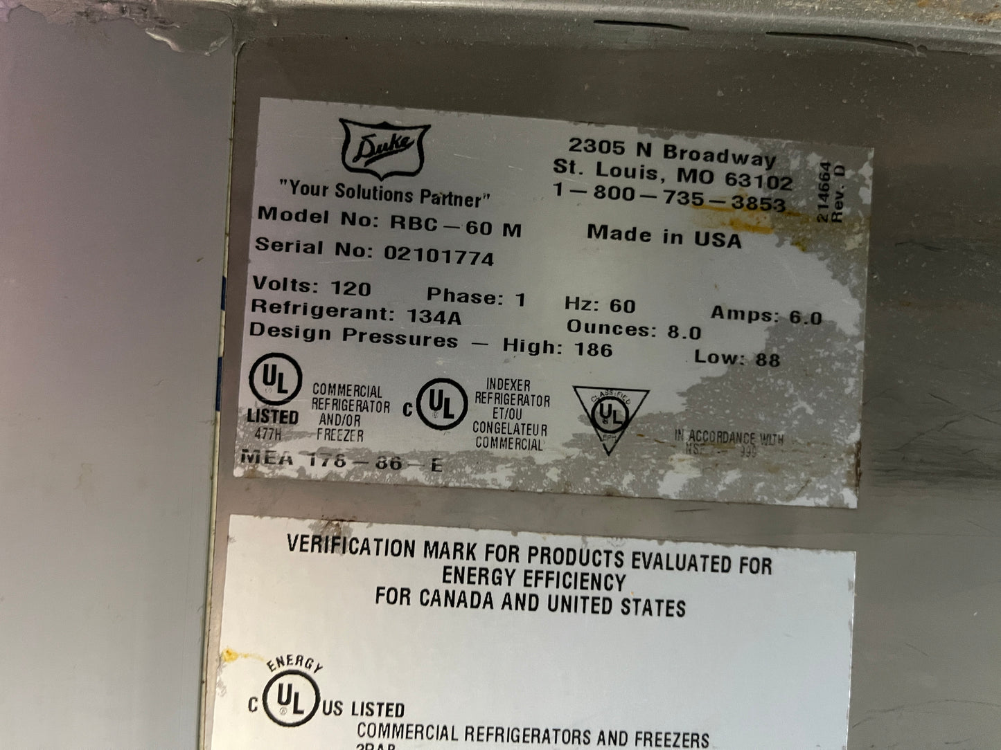 Used 60" RBC-60M Refrigerated Work Top 2 Door Back Counter 120V