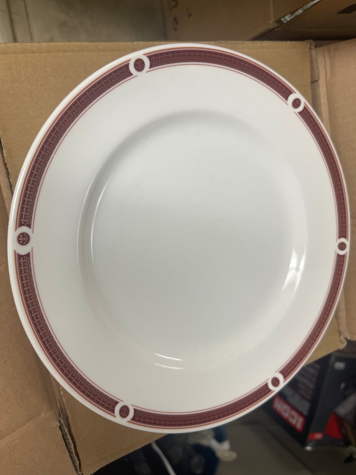 Used 10.5" Steelite Ambassador Burgundy China Plates Case of 24
