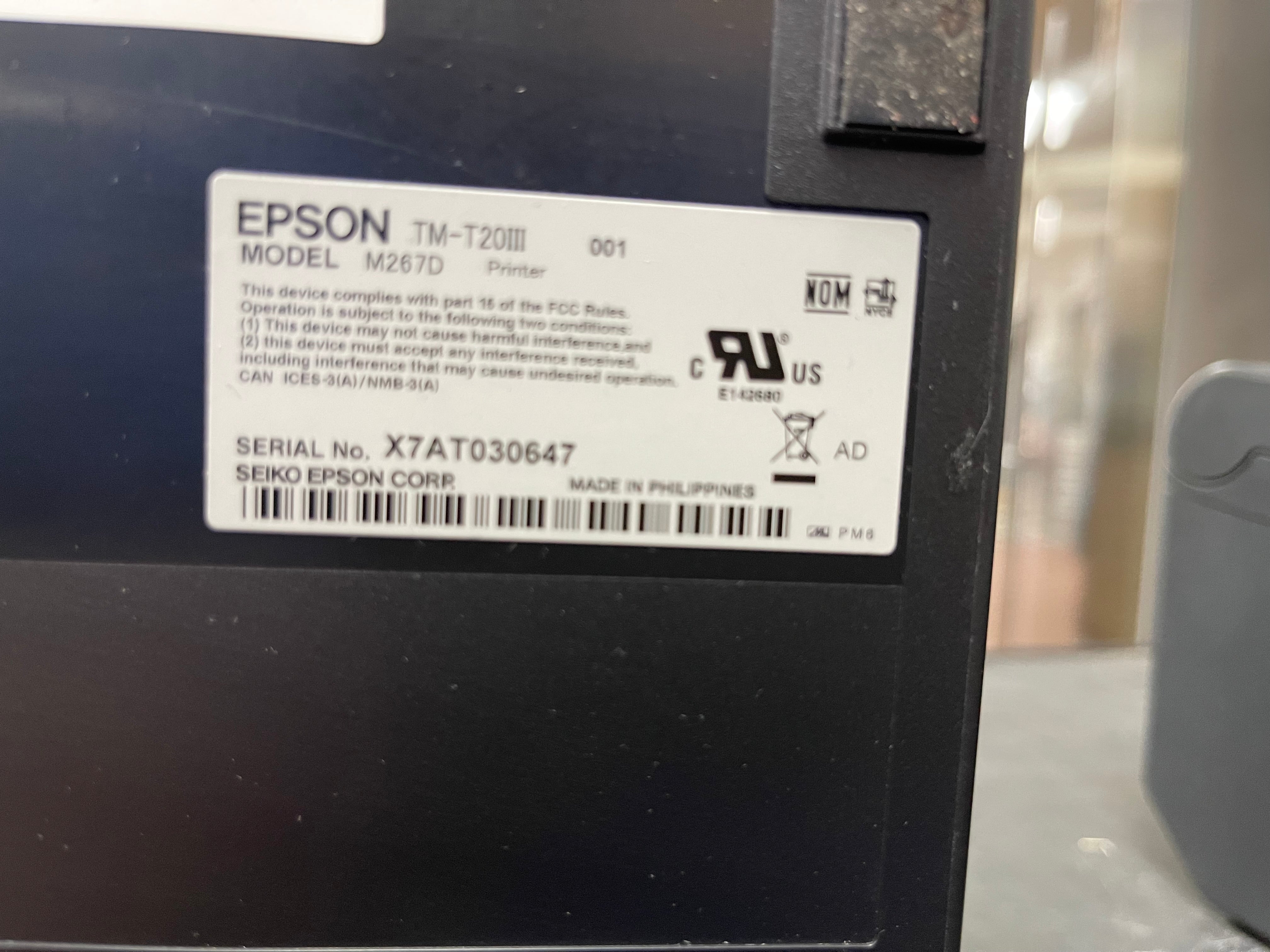 Used Epson TM-T20III Black Thermal Receipt POS Printer HLR