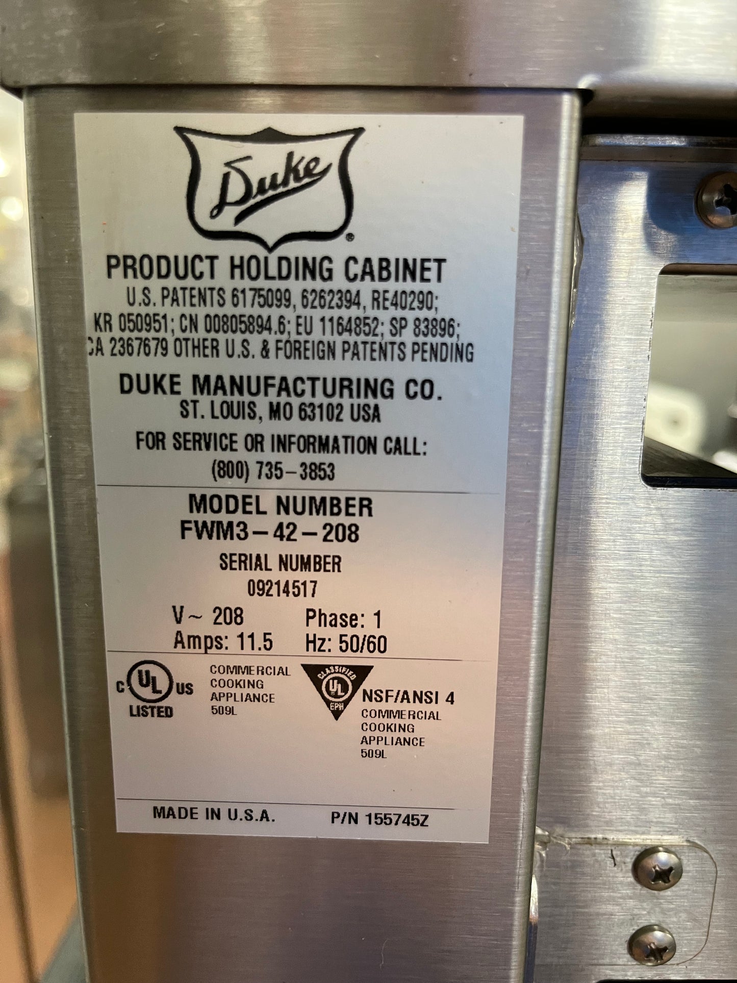 Used DUKE FWM3-42 Pass-Through Commercial Food Warmer 208V