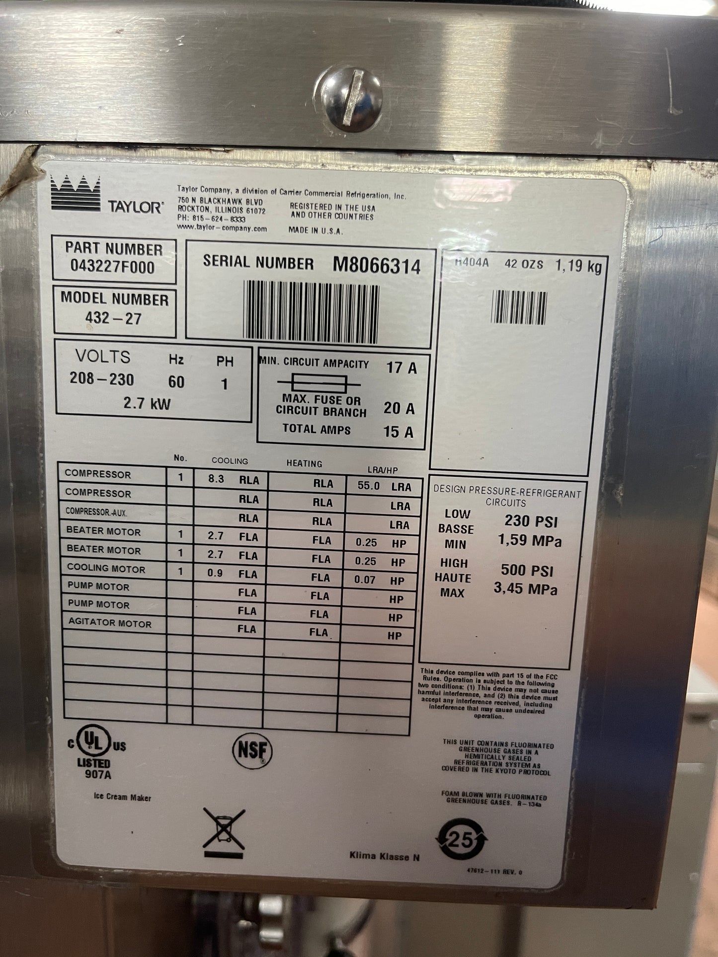 Used 2018 Taylor 432-27 2 Flavor Frozen Beverage Freezer Slushie 208/230V