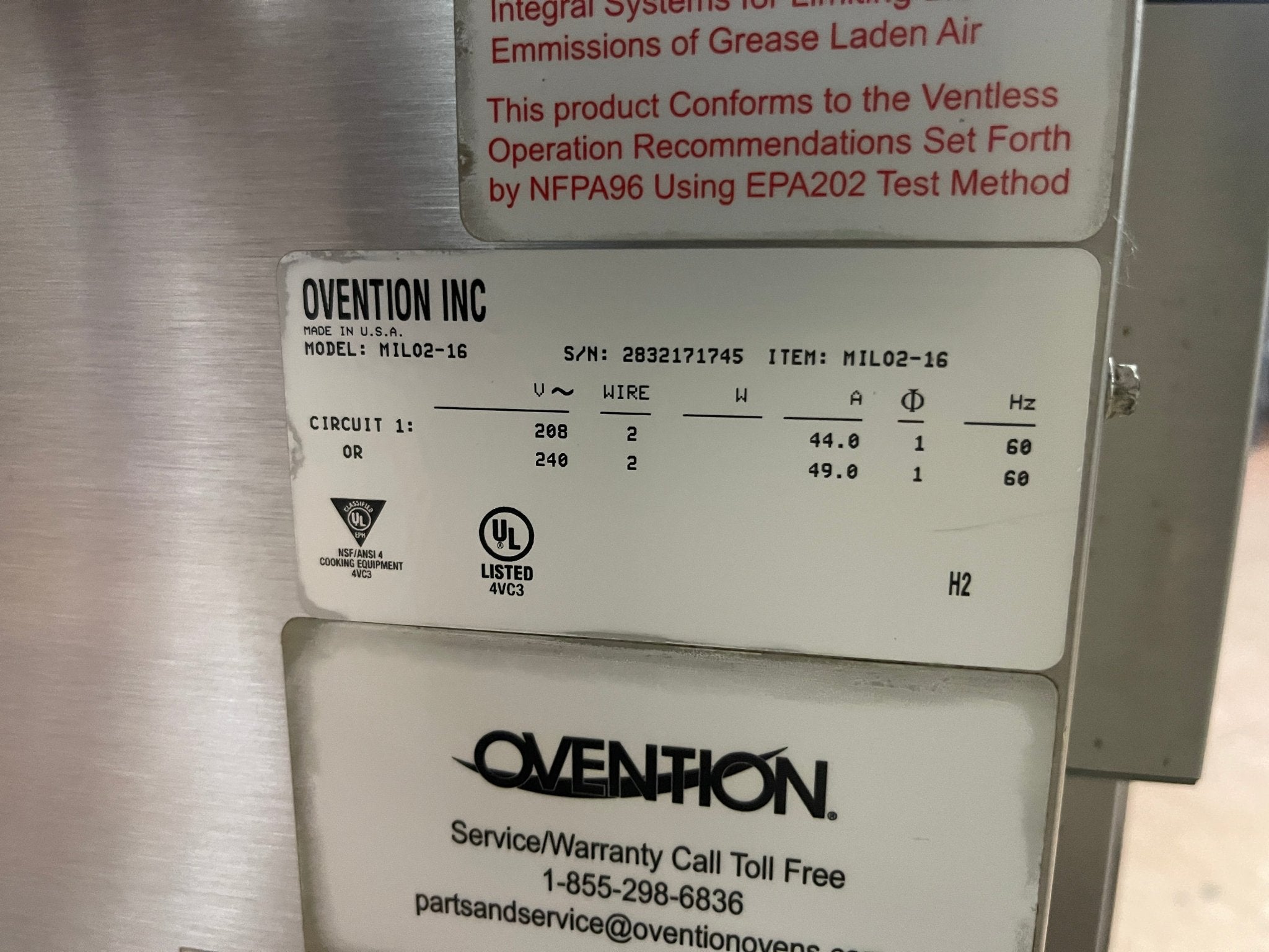 Used Ovention Double MILO2-16 High Speed Impingement/Infrared Oven 208/240v 1ph