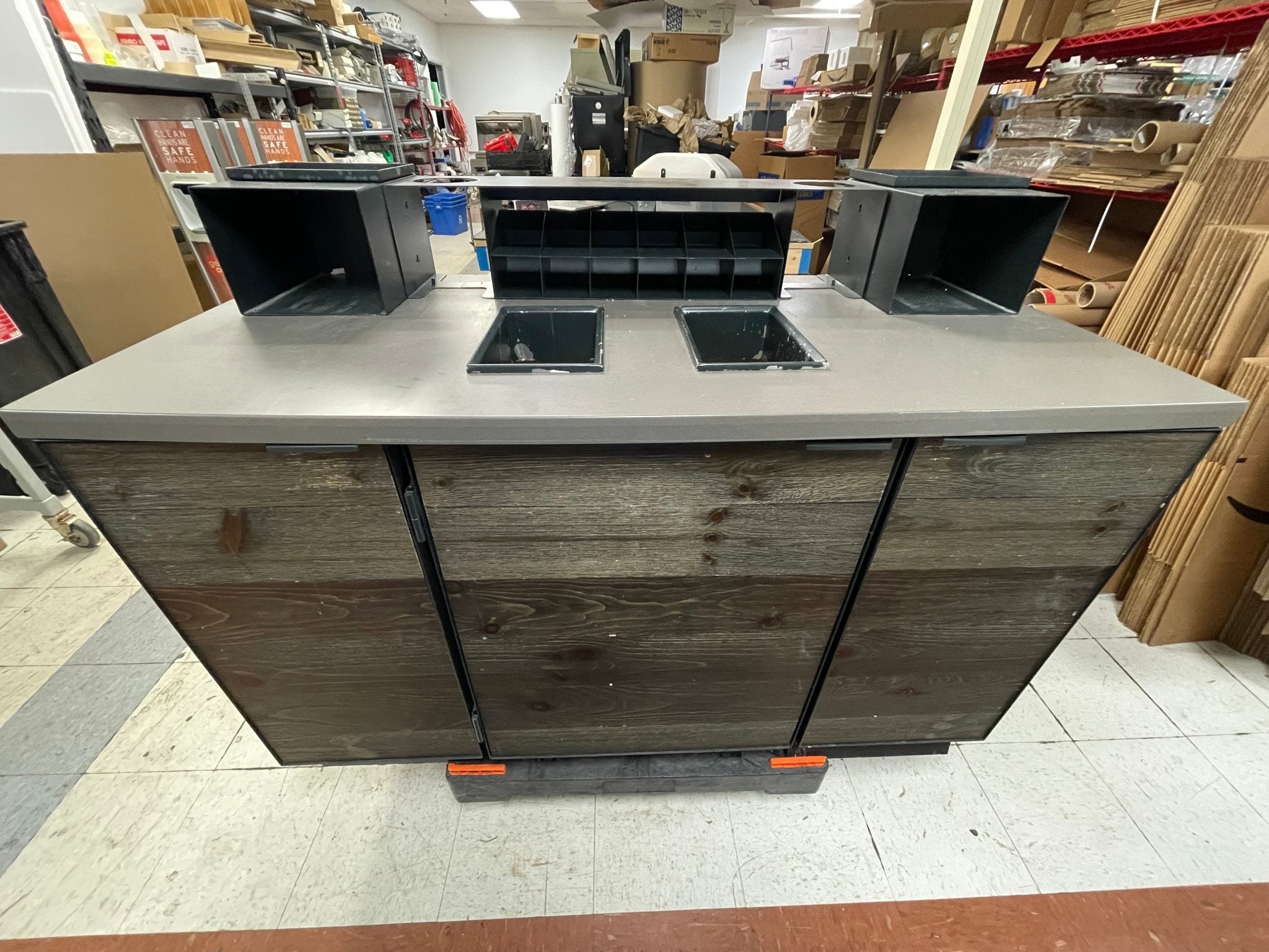 Used 3 Door Condiment Drink Station Cabinet Wooden Laminate - SB - Falcon Restaurant Supply - 1