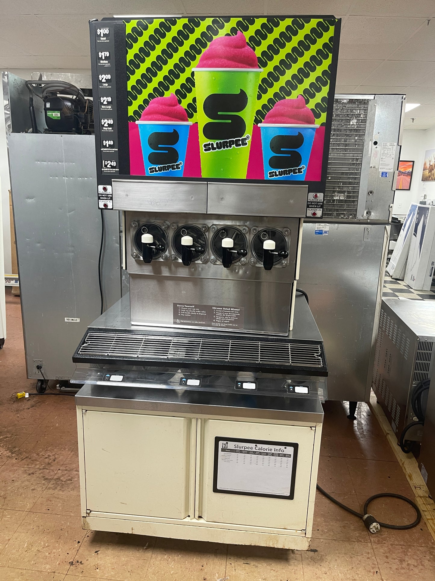Used FBD 564 Frozen Beverage 4 Flavor Dispenser with Drink Station Stand As-Is 220V