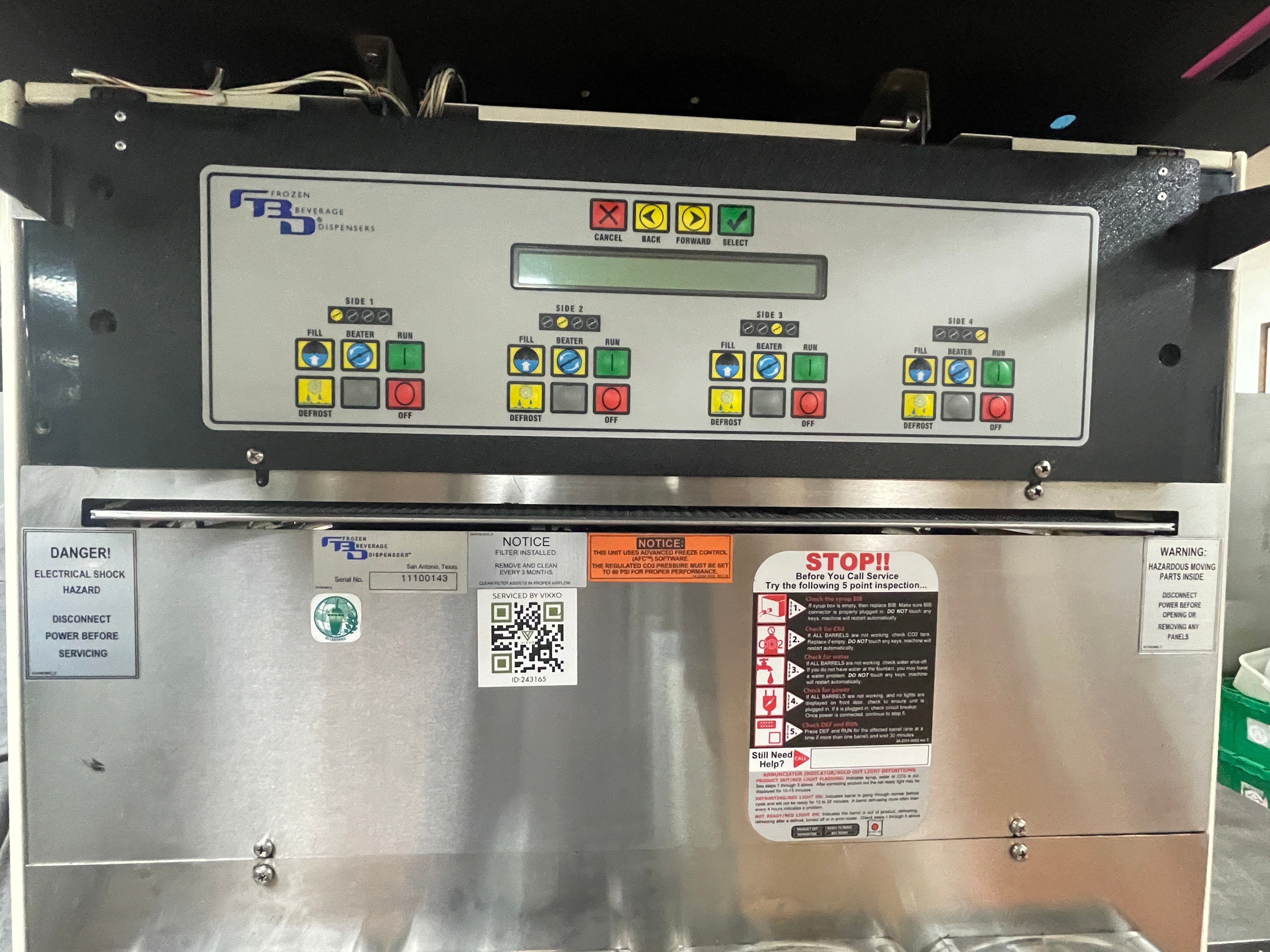 Used FBD 564 Frozen Beverage 4 Flavor Dispenser with Drink Station Stand As-Is 220V