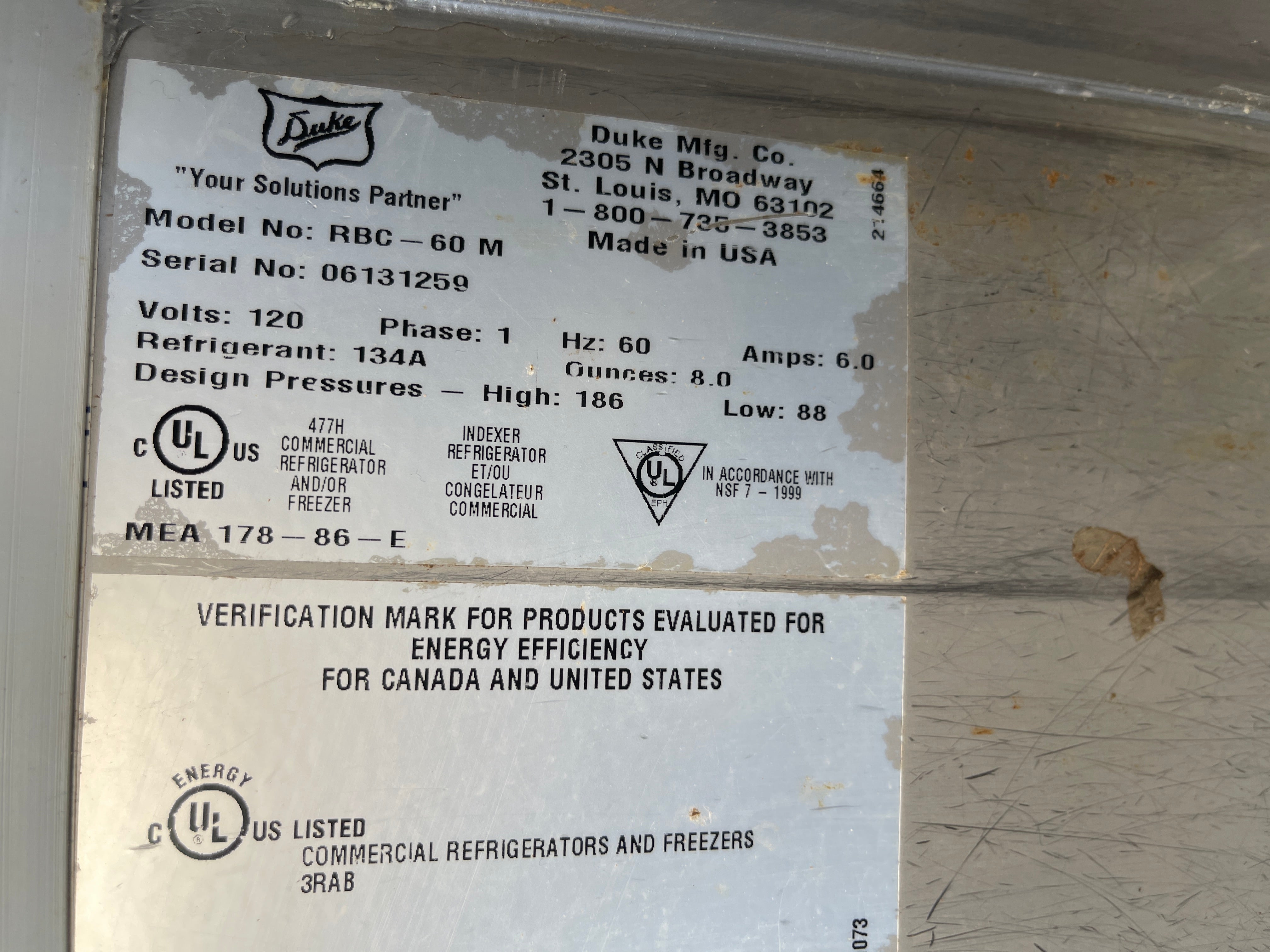 Used 60" Duke RBC-60M Refrigerated Work Top 2 Door Back Counter 120V - SG