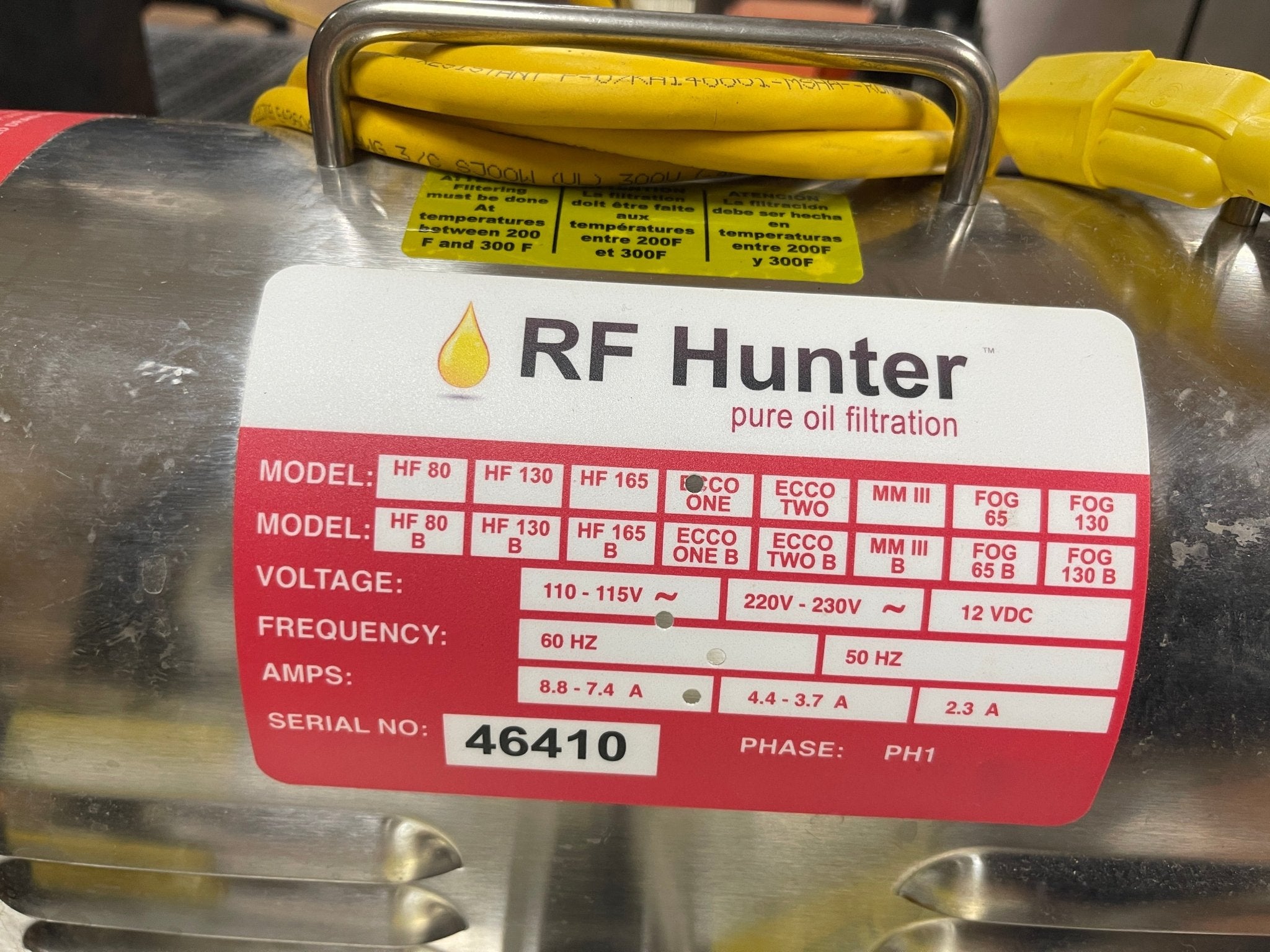 Used RF Hunter ECCO ONE 65lb Capacity Fryer Oil Filter System 120V - Falcon Restaurant Supply - 10