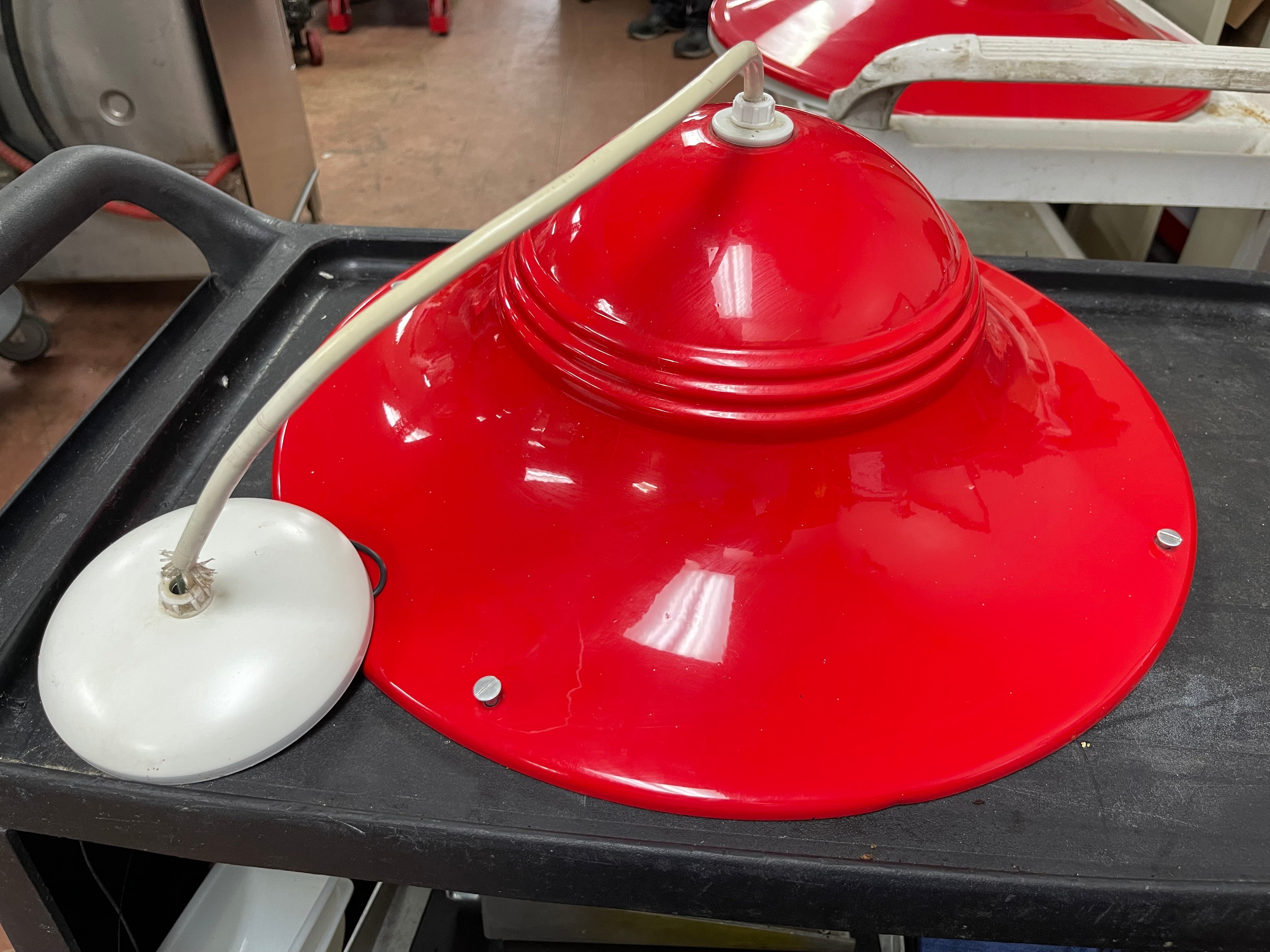 Used Red Industrial Warehouse Style Pendant Light - 22.75" Diameter