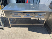 Used 60" Stainless Steel Table with 3 Drawers - SS315 - Falcon Restaurant Supply - 1