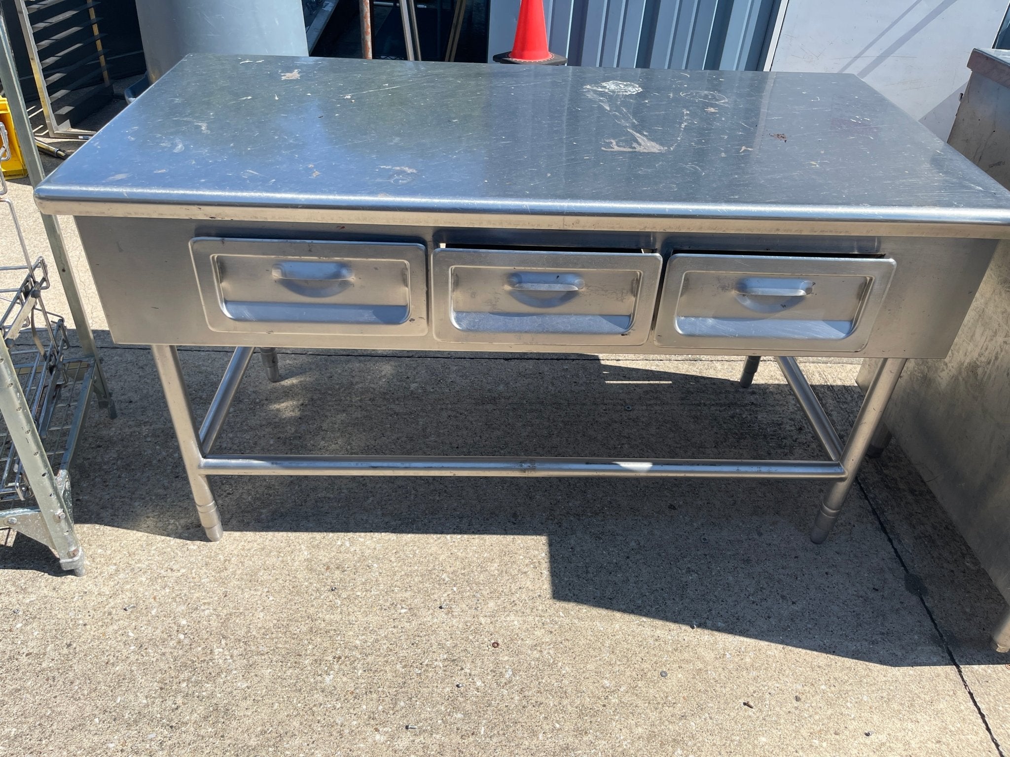 Used 60" Stainless Steel Table with 3 Drawers - SS315 - Falcon Restaurant Supply - 1