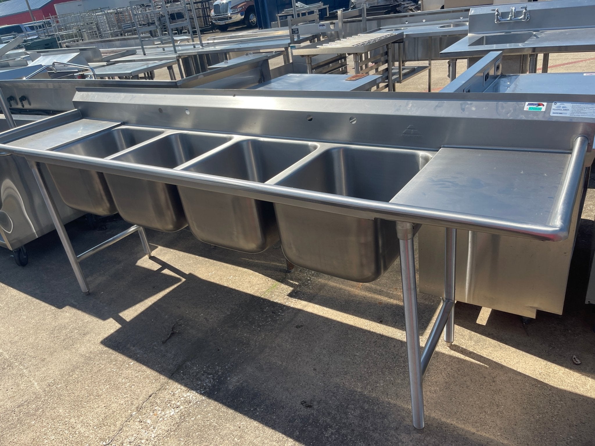 New 110" Advance Tabco 9 - 4 - 72 - 18RL 4 Compartment Sink - SS316 - Falcon Restaurant Supply - 1