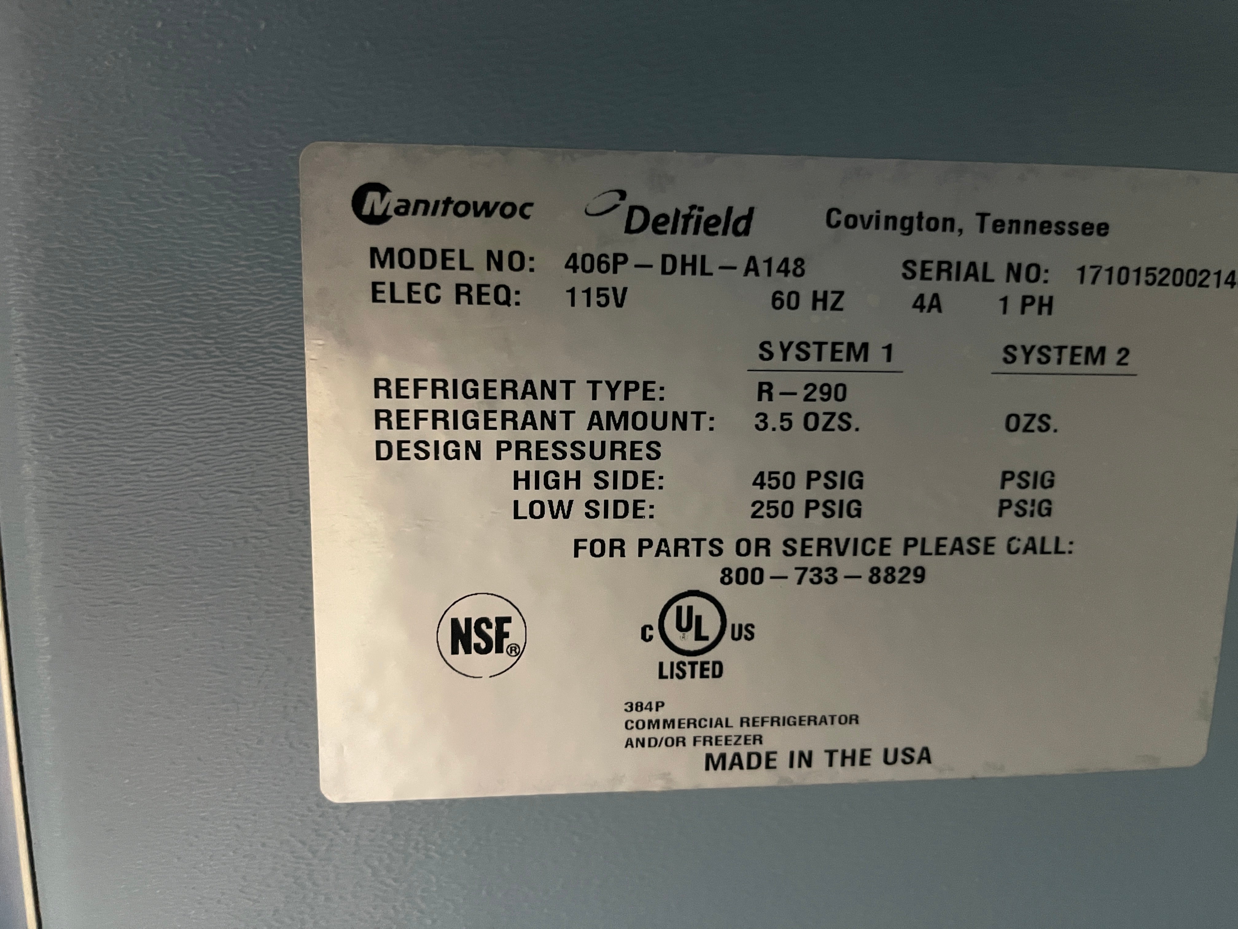 Delfield 406P 5.7 CU. FT 1 Door Stainless Undercounter Refrigerator 120V