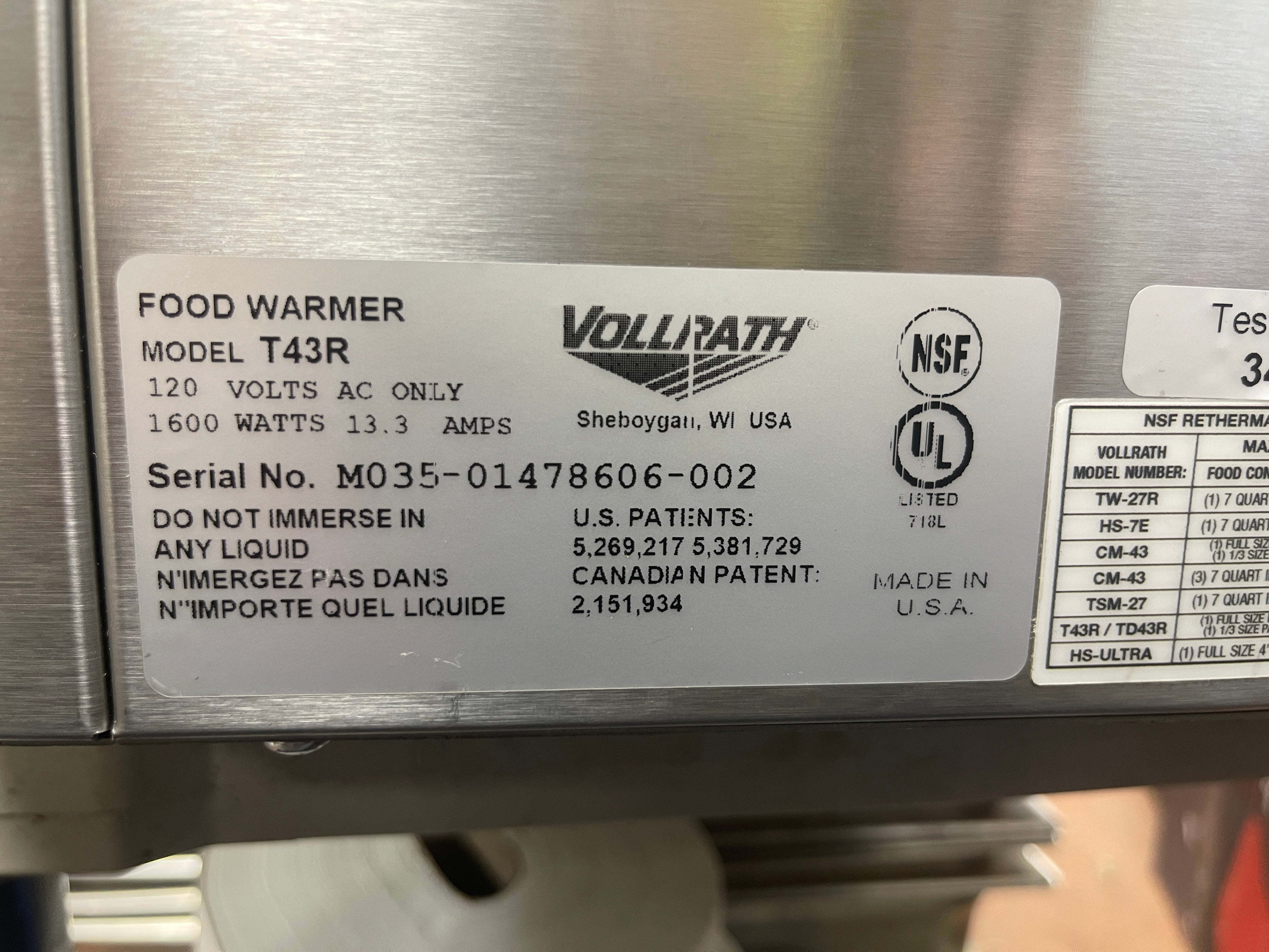 Used Vollrath T43R Heat 'n Serve 4/3 Size Countertop Food Warmer  120V 1600W - WO1
