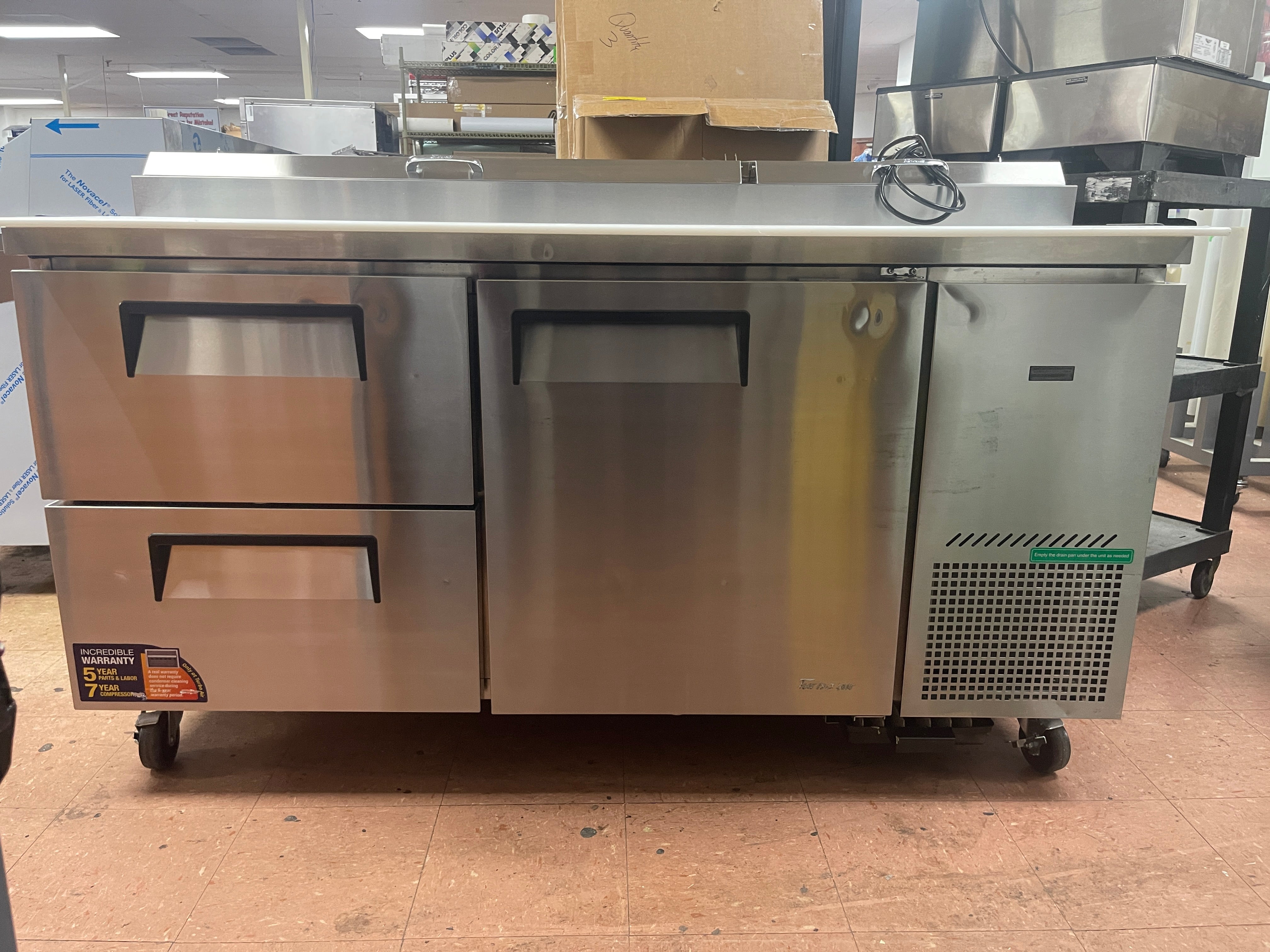 Used 67" Turbo Air TPR-67SD-D2-N Pizza Prep Table with 1 Door and 2 Drawers 115V - WO1