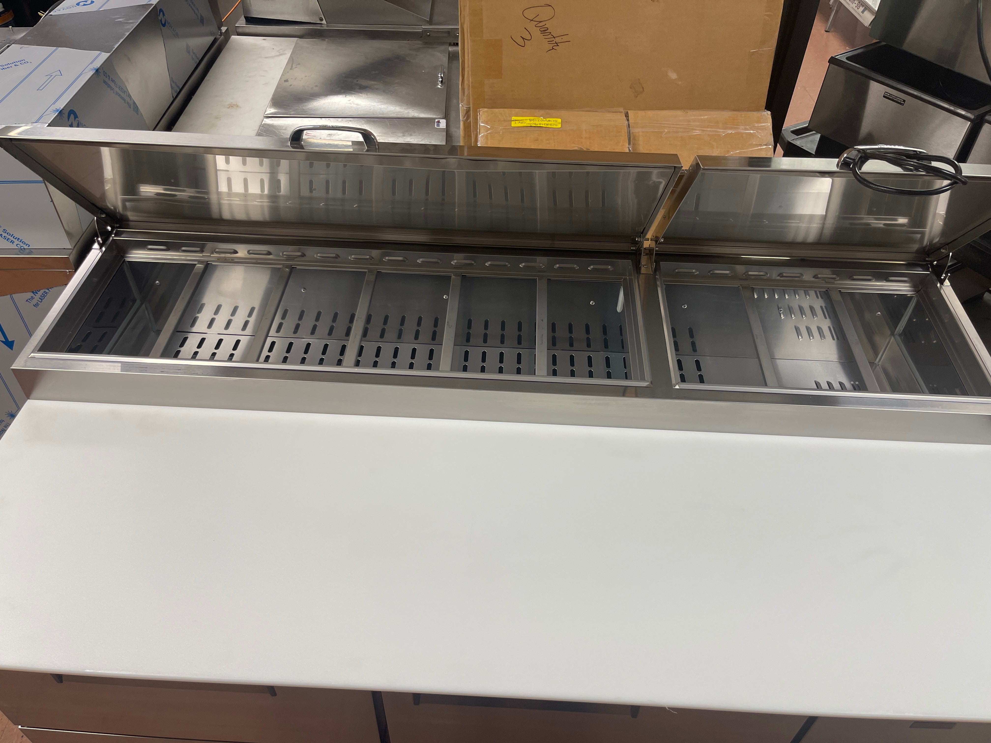 Used 67" Turbo Air TPR-67SD-D2-N Pizza Prep Table with 1 Door and 2 Drawers 115V - WO1