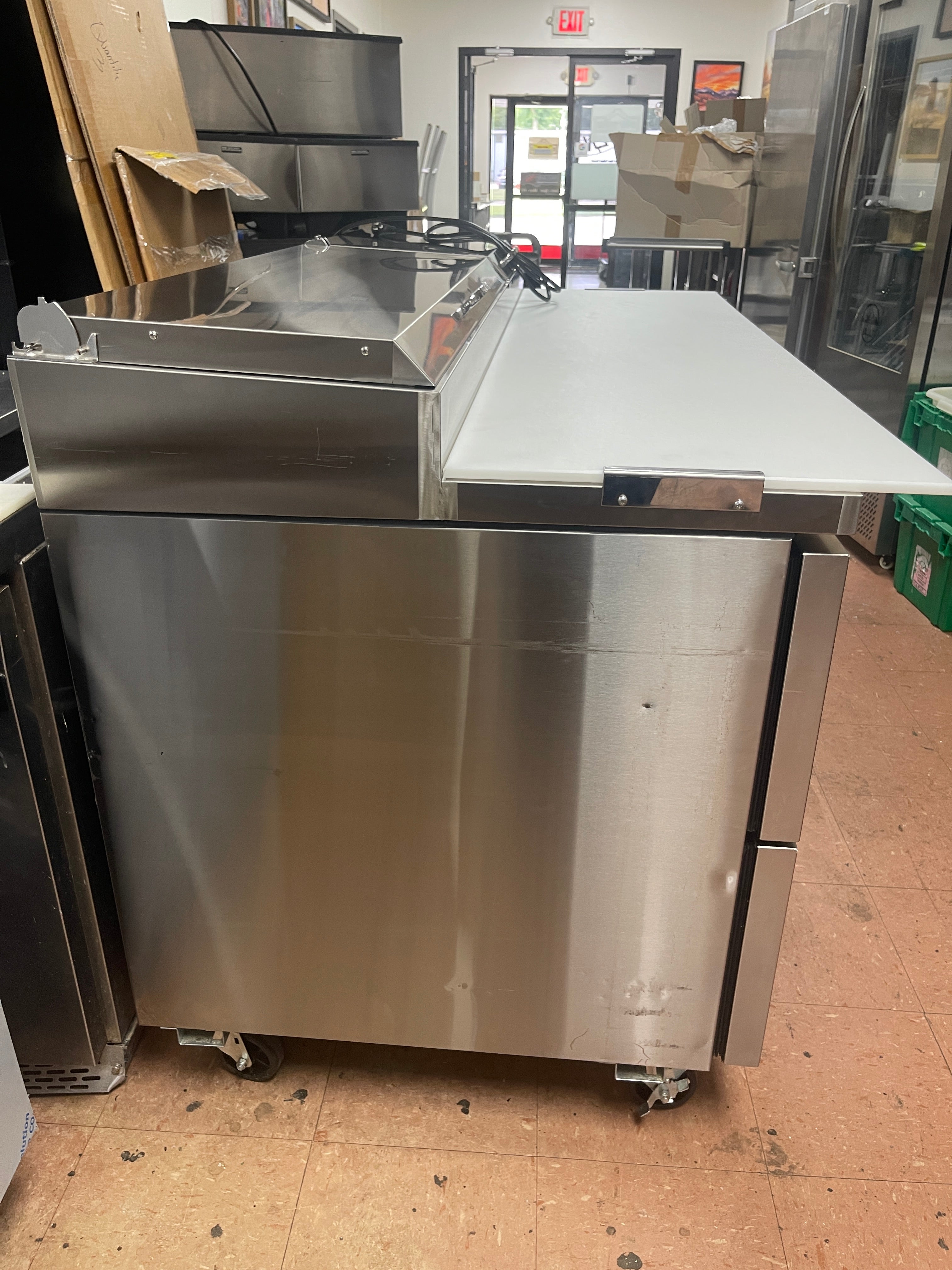 Used 67" Turbo Air TPR-67SD-D2-N Pizza Prep Table with 1 Door and 2 Drawers 115V - WO1