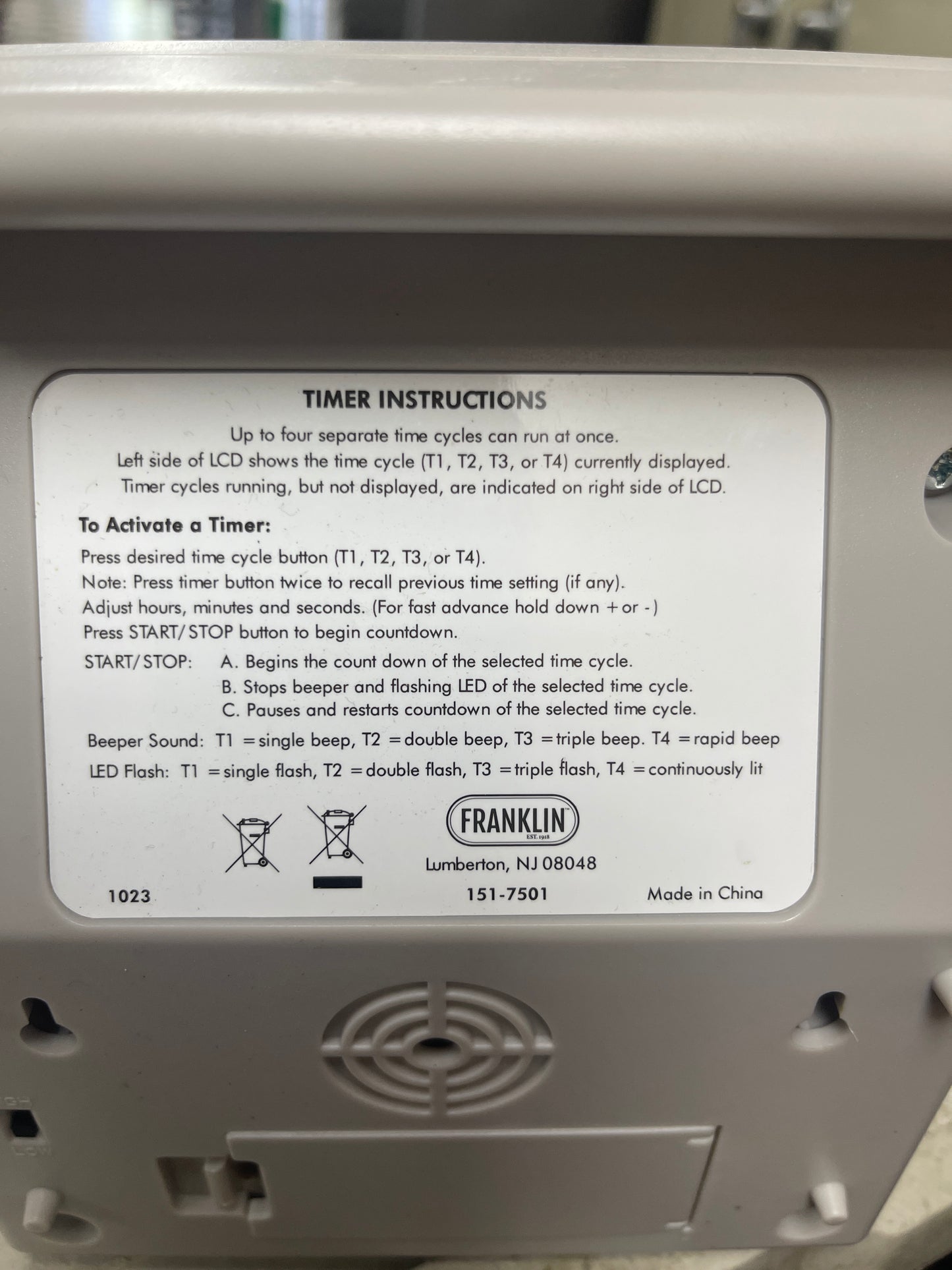 Used Don 151-7501 10 Hour 4 Channel Countdown Timer - Wo1